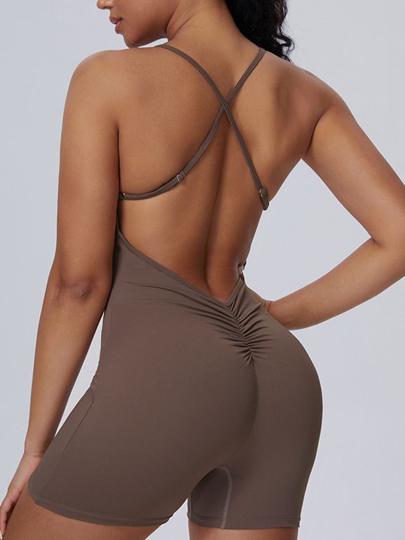 ZASUWA Women's U Neck Cross Back Scrunch Bum Romper - Sexy Bodycon Jumpsuit for Club, Party & Summer Outfits
