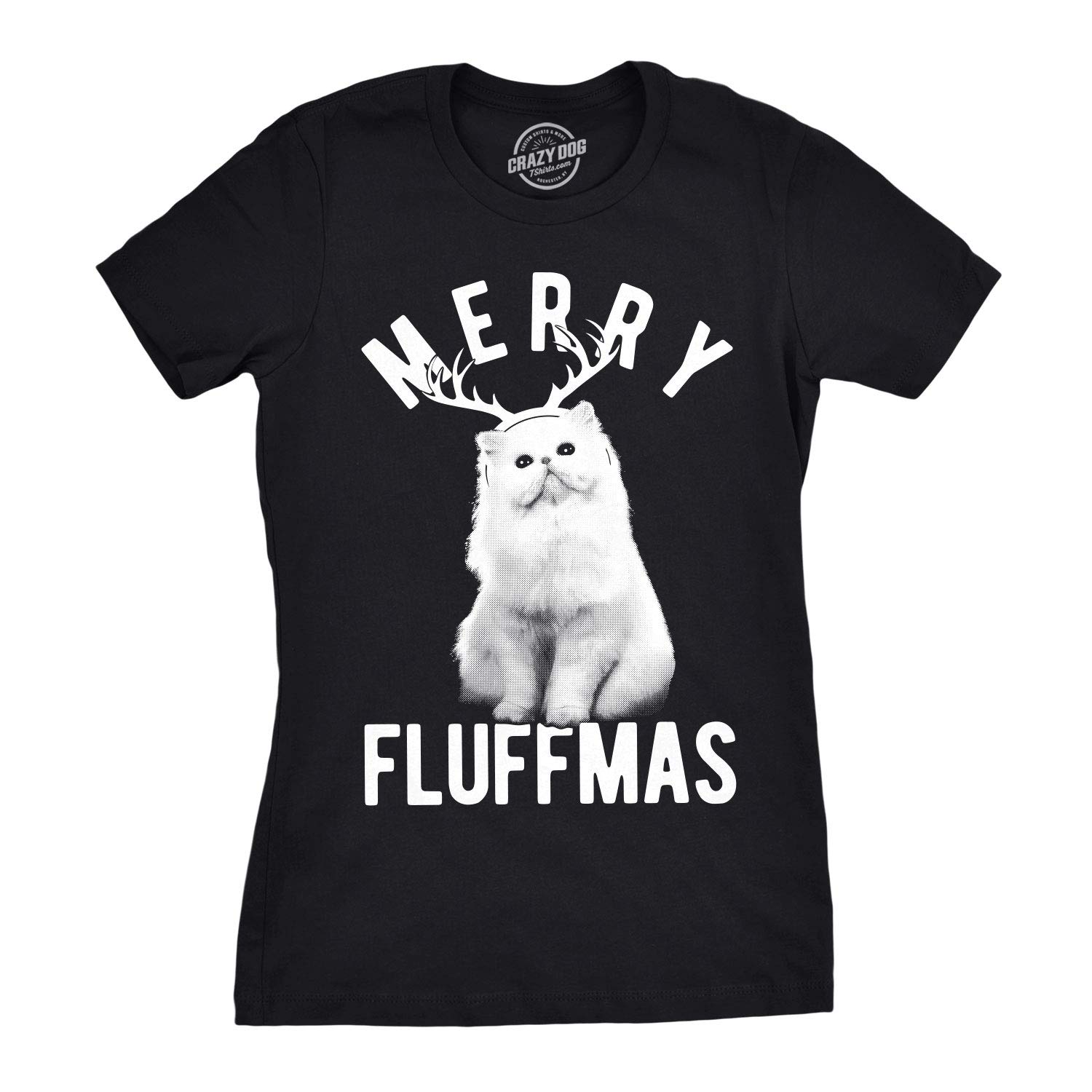 Funny Christmas Cat T-Shirt for Women - Crazy Dog T-Shirts Merry Fluffmas Tee - Perfect for Holiday Parties & Gift Exchanges