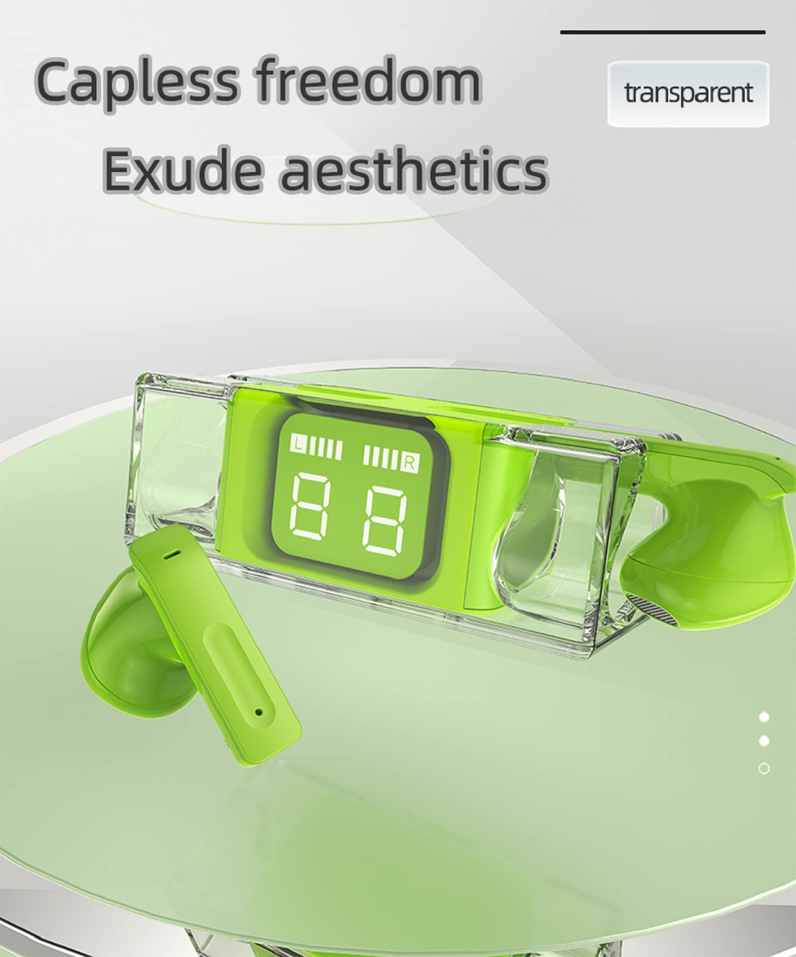 Wireless Earbuds Bluetooth 5.3 - True Wireless In-Ear Headphones for iPhone & Android, Transparent Green TWS Earbuds with Noise Cancellation | Perfect for Gym, Running, Travel & Work Calls