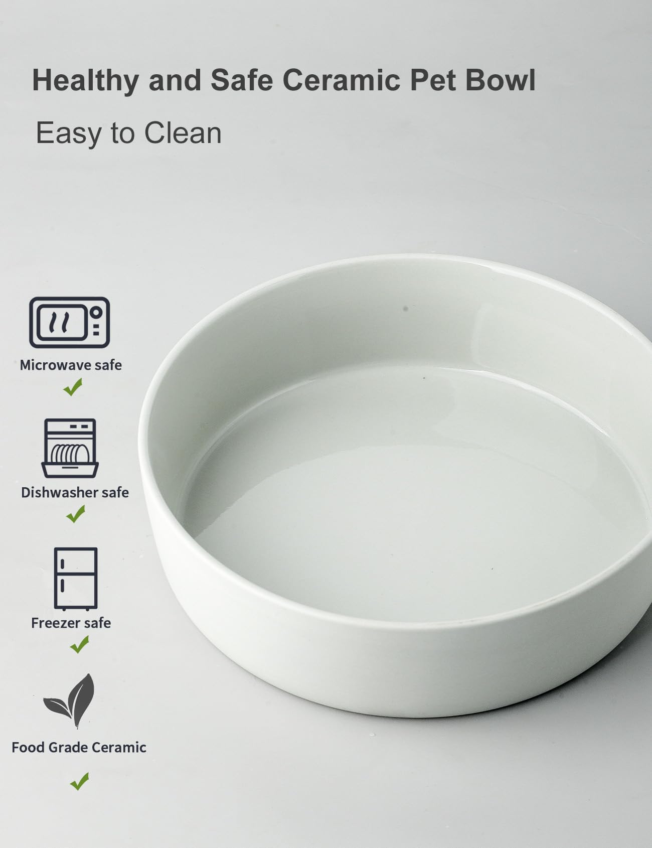 UBEE 7 Inch Ceramic Dog Bowl - Non-Slip Pet Food & Water Dish for Small to Medium Dogs and Large Cats, Light Grey - Perfect for Indoor/Outdoor Feeding & Water Stations