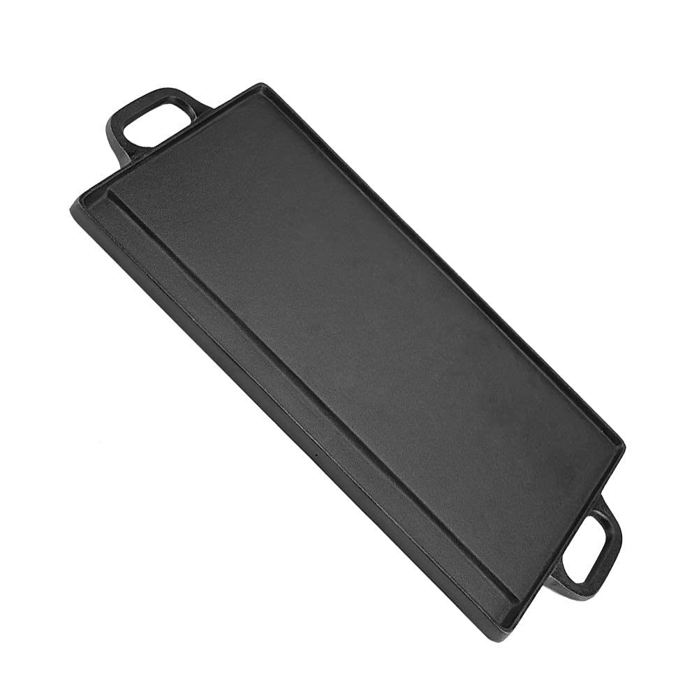 Premium Cast Iron Grill Griddle Pan - Double-Sided with Ridged & Flat Surface for Stovetop, Gas Cooktop & Outdoor BBQ - Perfect for Pancakes, Steaks, Burgers & Camping Cooking