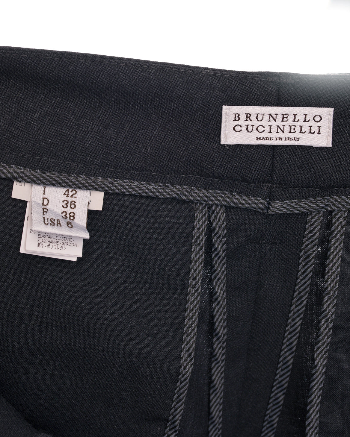 Brunello Cucinelli Charcoal Grey Beaded Fringe Trim Trousers - Elegant Casual Pants for Office & Evening Events