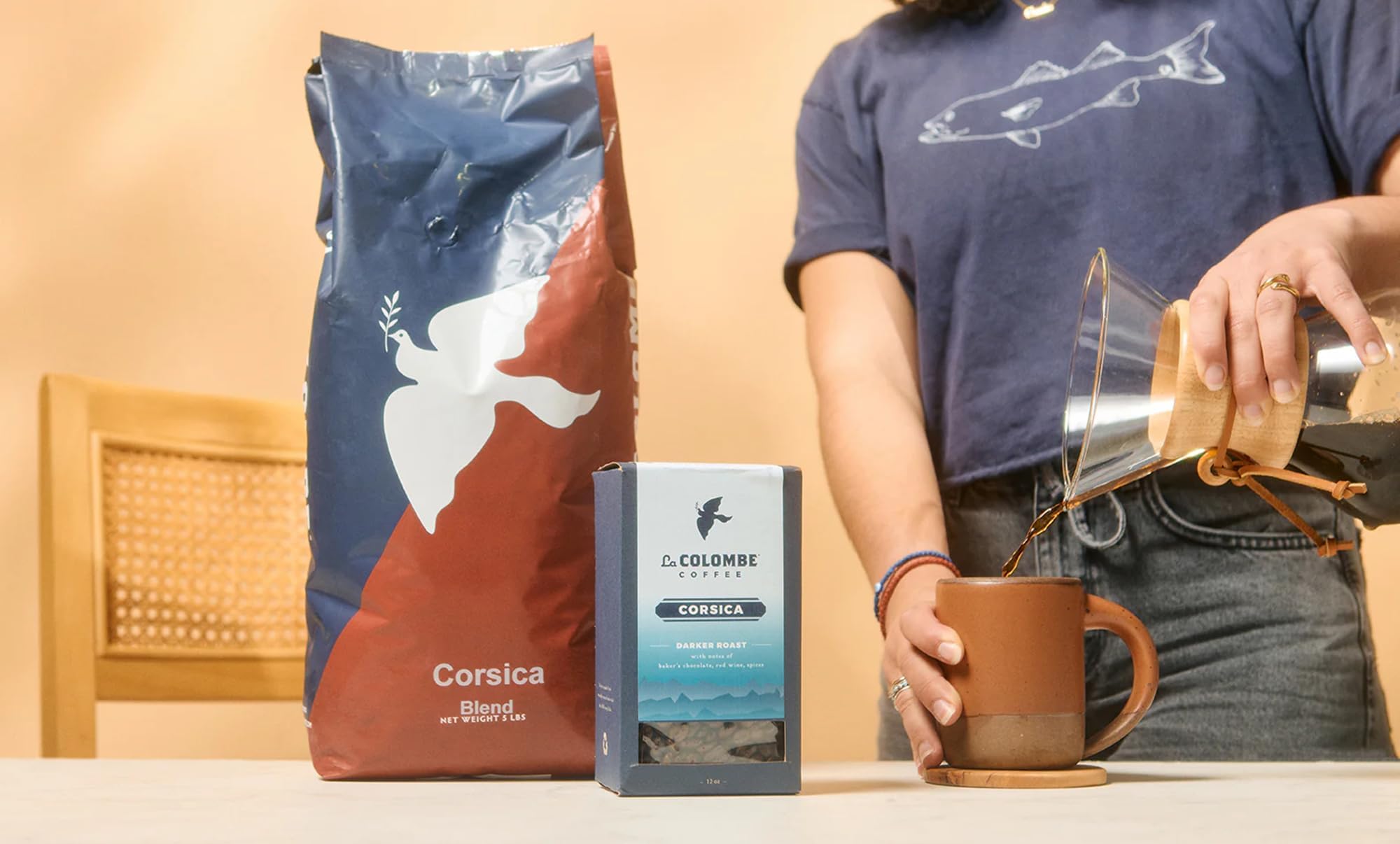 La Colombe Corsica Dark Roast Whole Bean Coffee - Rich Baker's Chocolate, Red Wine & Spices Flavor Notes, 5lb Bag (80oz) for Home Brewing, Office & Gifts | Premium Arabica Beans for Drip, French Press & Espresso