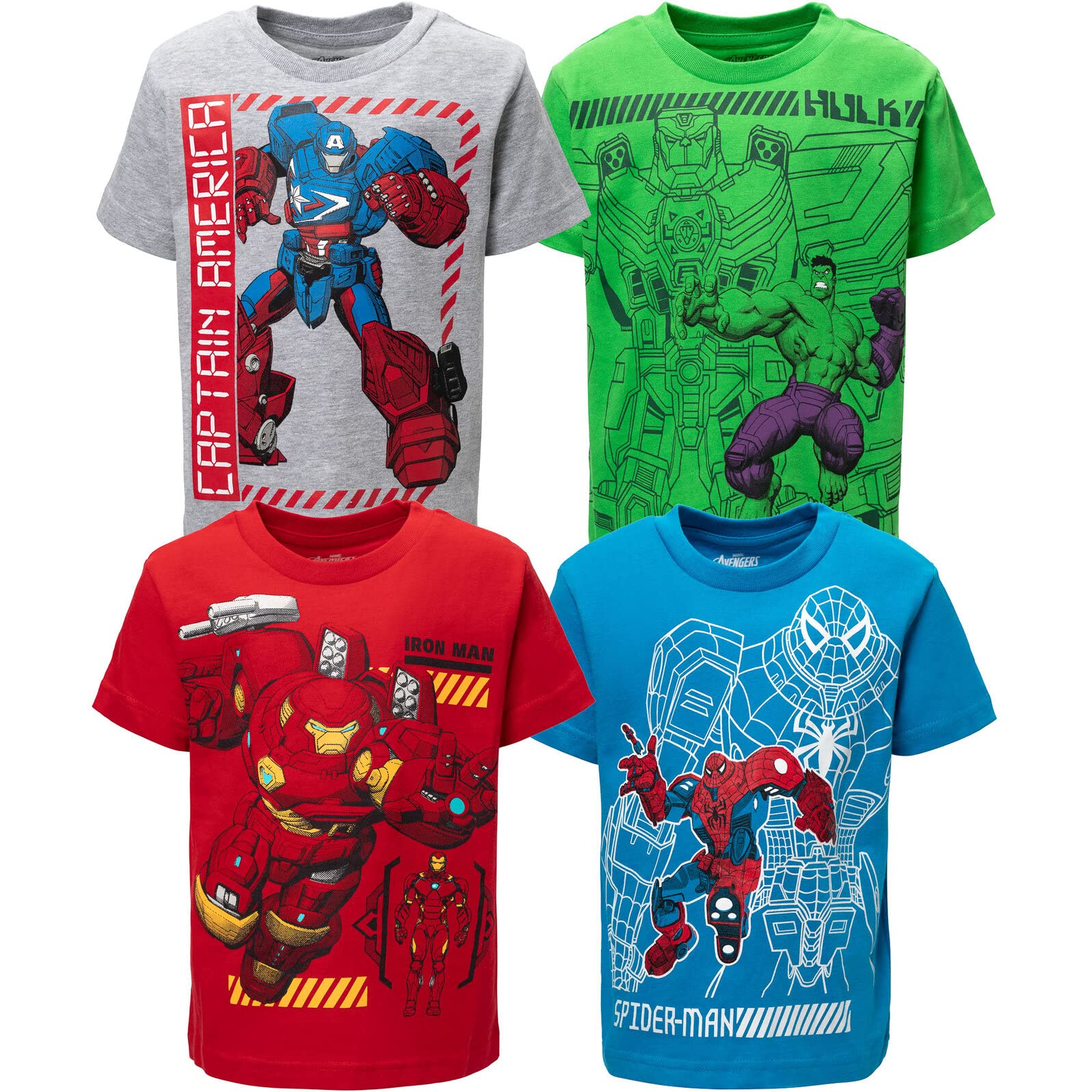 Marvel Avengers Spider-Man Mech Strike 4 Pack Boys' Cosplay Athletic T-Shirts - Toddler to Big Kid Sizes (2T-20) - Superhero Costume for Dress Up, Birthday Parties & Comic Con Events