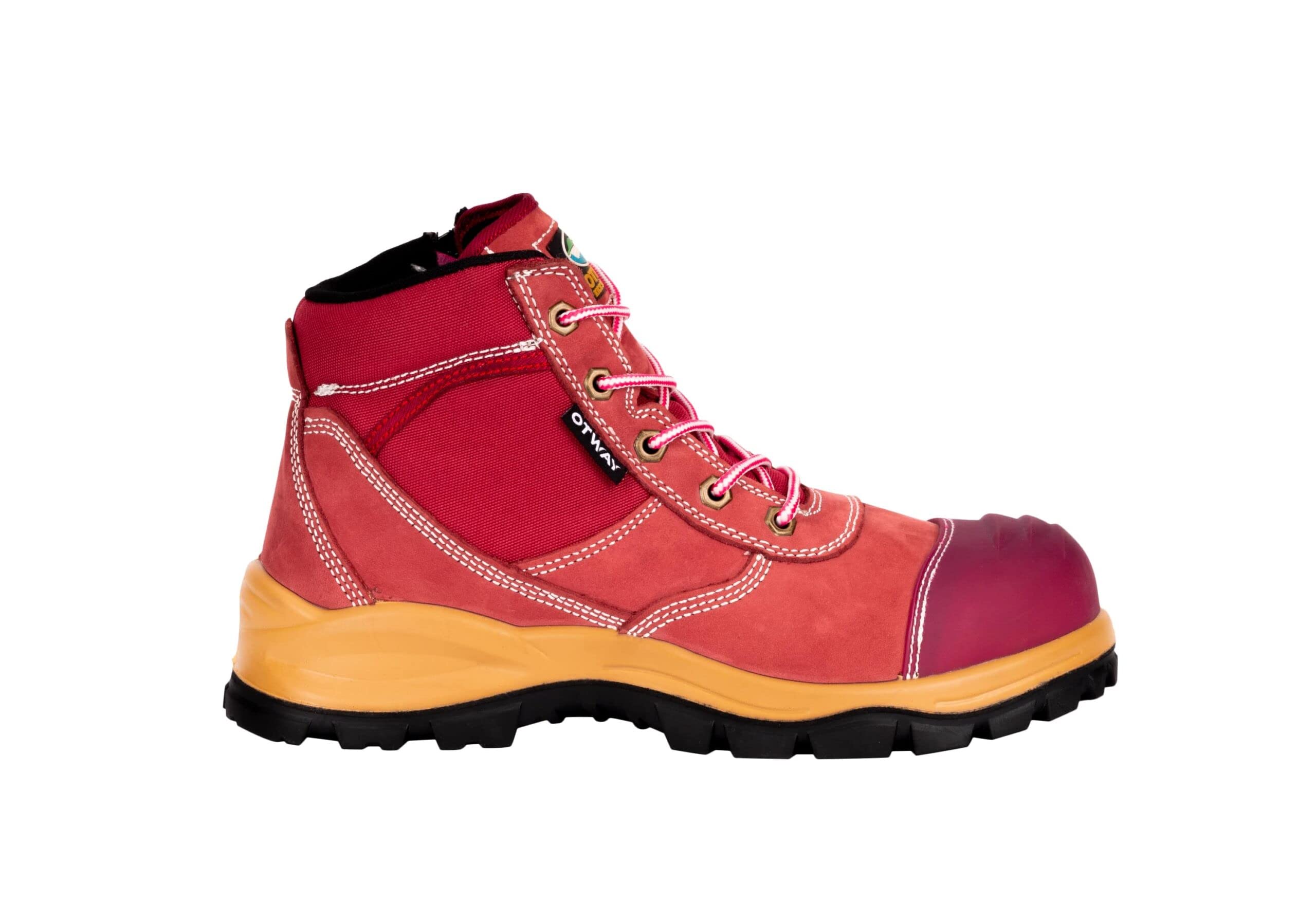 Otway Women's Eureka Steel Toe Work Boots Pink Size 9 US with Merino Wool Socks Bundle - Comfortable & Durable Safety Shoes for Tradeswomen, Farmers & Outdoor Workers - Easy Side Zip Design for Quick Wear - Perfect for Construction Sites, Farms & Tough Work Environments
