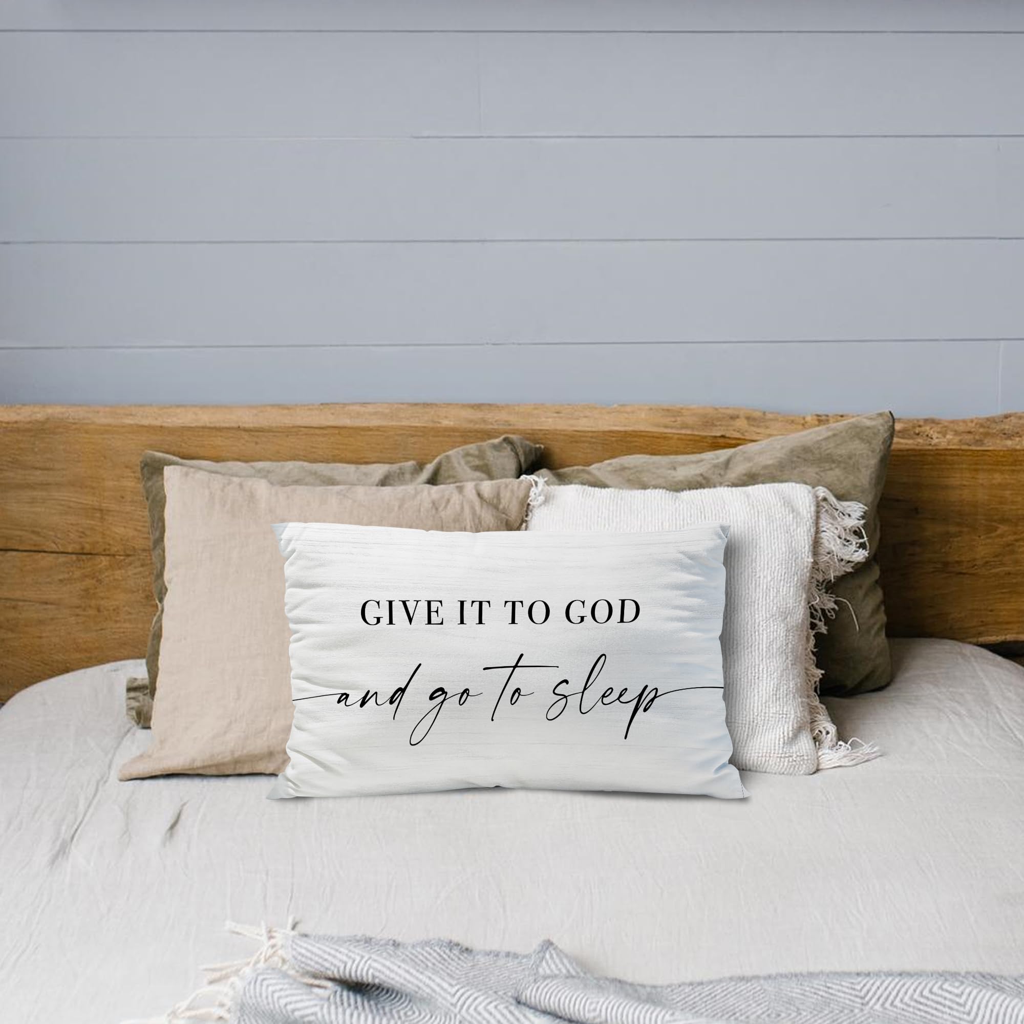 Knibeo 'Give It to God and Go to Sleep' Decorative Pillow Cover 12x20 Inches - Soft White Throw Pillow Case for Bed, Sofa & Couch - Perfect for Bedroom, Living Room & Home Decor