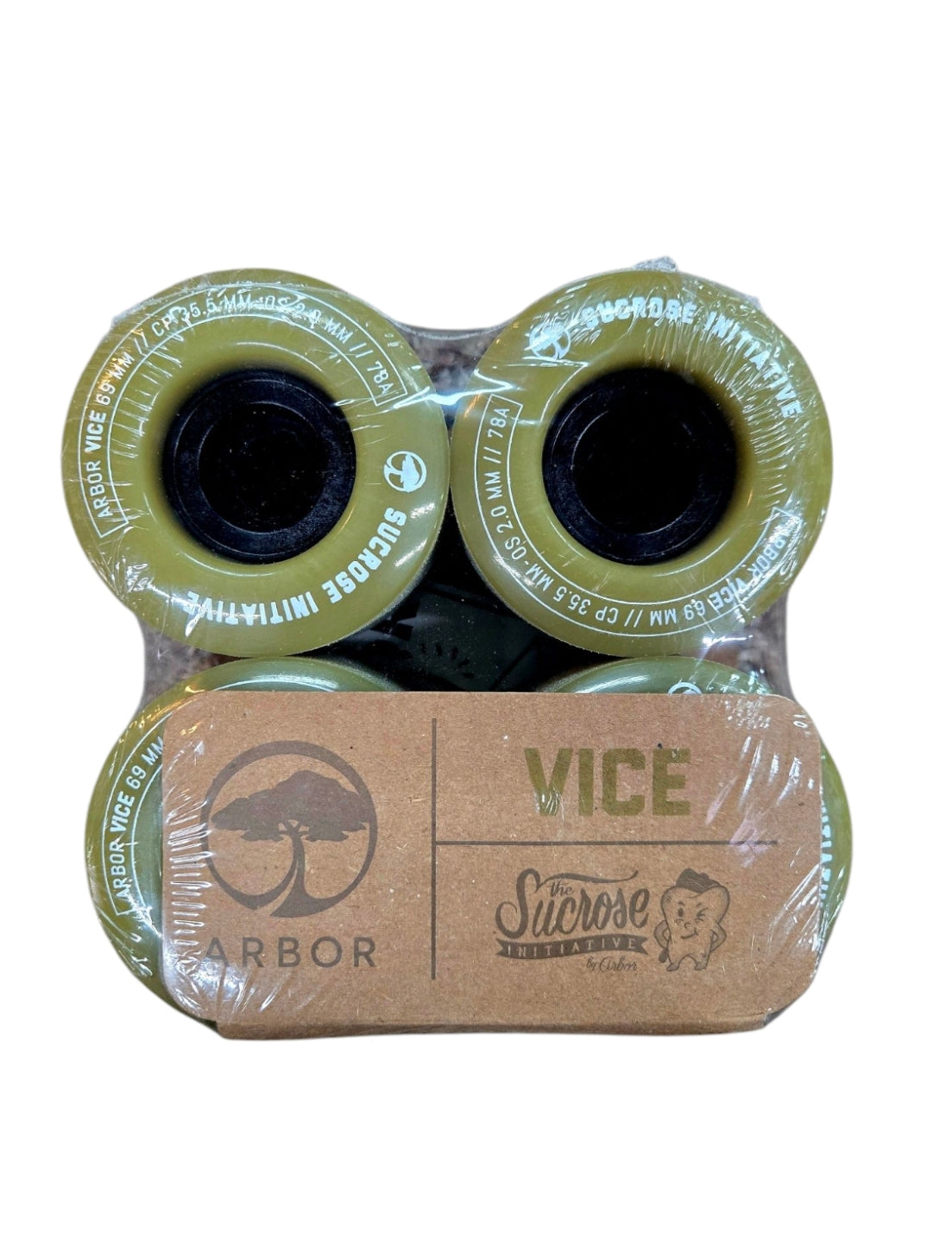 Arbor Sucrose 69mm 78a Skateboard Wheels - Olive Green - Smooth Ride for Cruising & Street Skating