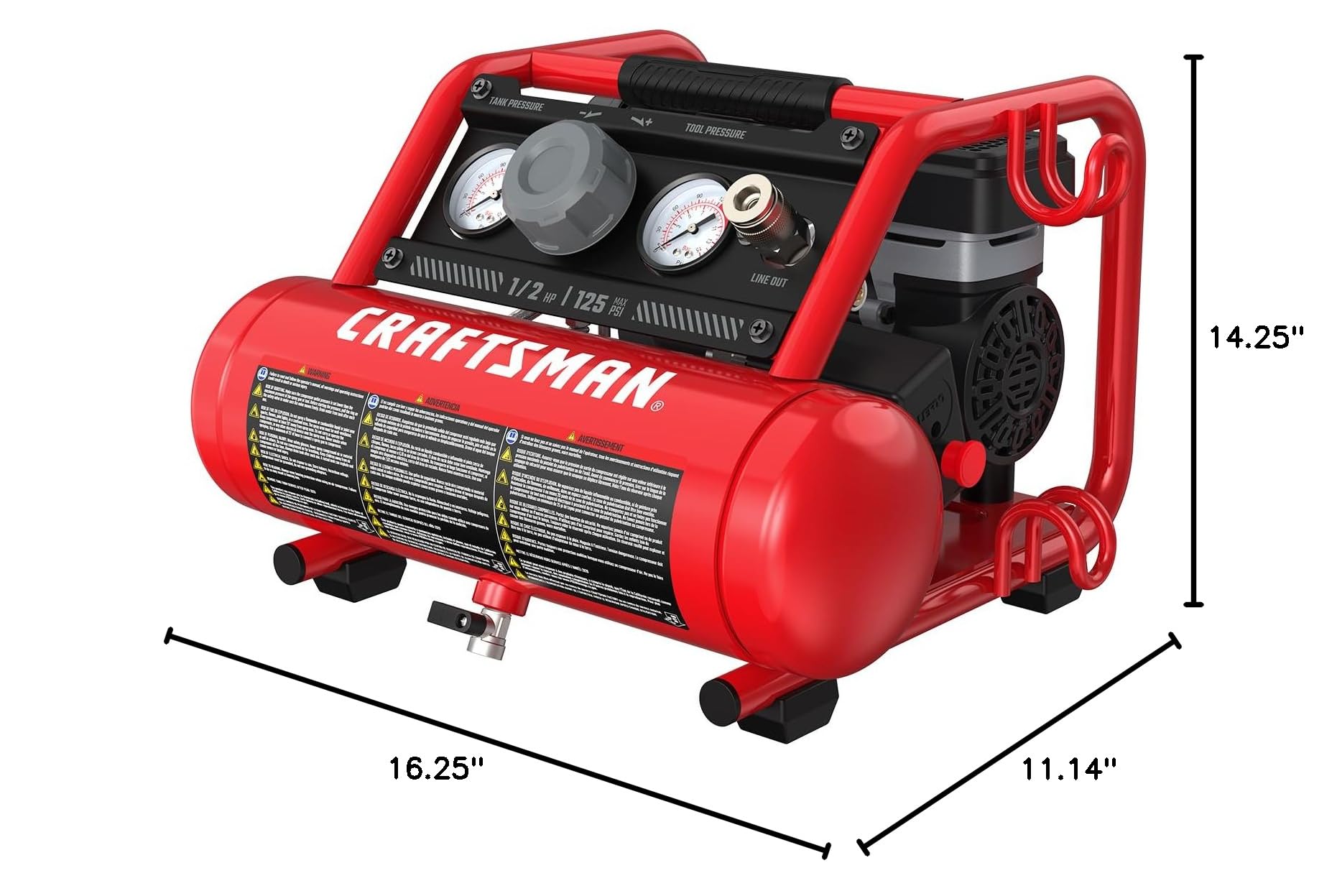 CRAFTSMAN 1 Gallon Ultra Quiet Oil-Free Air Compressor - 1/2 HP, 125 PSI, Horizontal Portable Air Pump for Car Tires, Nail Guns & Pneumatic Tools - Perfect for Home Garage, DIY Projects & Professional Use