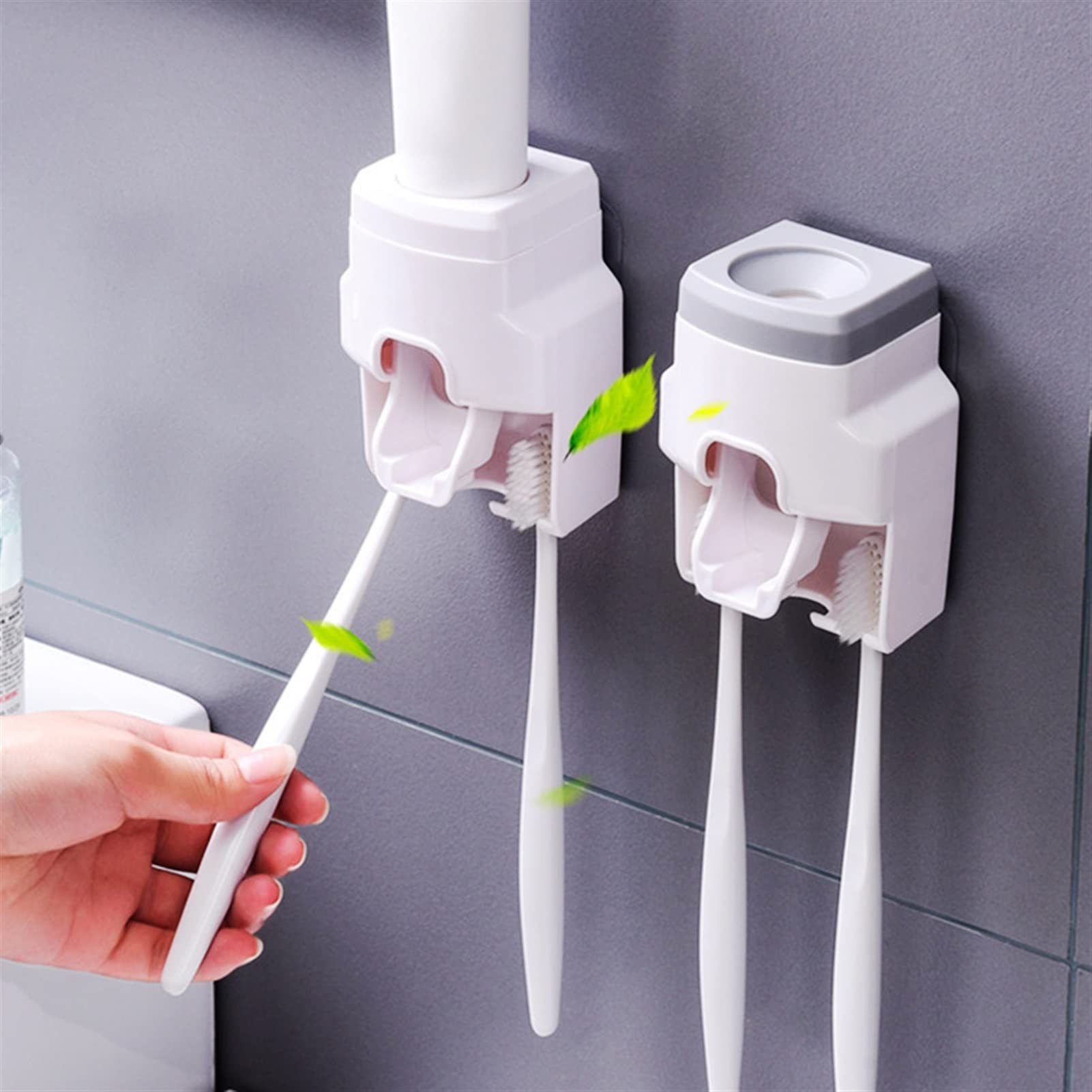 ONGHAHYIS Automatic Toothpaste Dispenser & Toothbrush Holder Set - Wall Mount Bathroom Organizer with Rolling Squeezer, Hygienic Family Bath Accessories (Color: 1) - Perfect for Small Bathrooms, Dorm Rooms & Travel