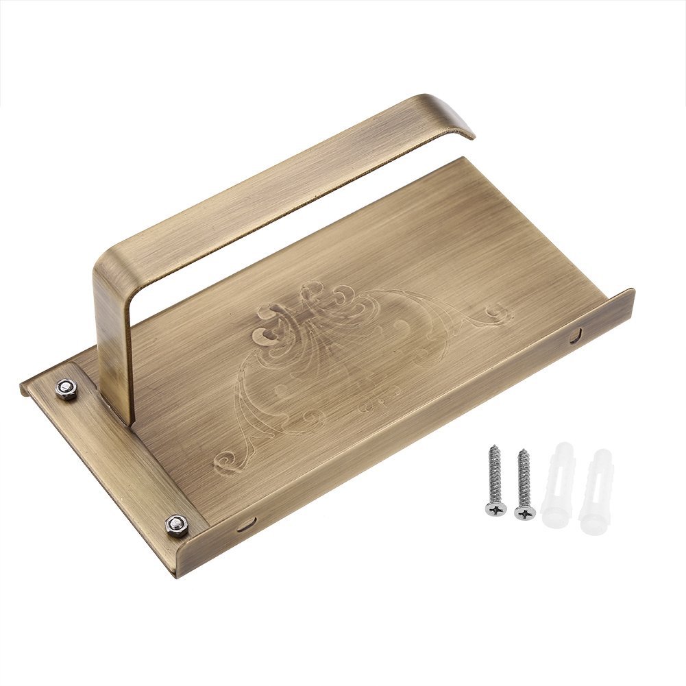 Vintage Antique Gold Wall Mounted Toilet Paper Holder with Phone Shelf - Bathroom Tissue Roll Dispenser & Paper Towel Organizer for Home, Office, and RV Use