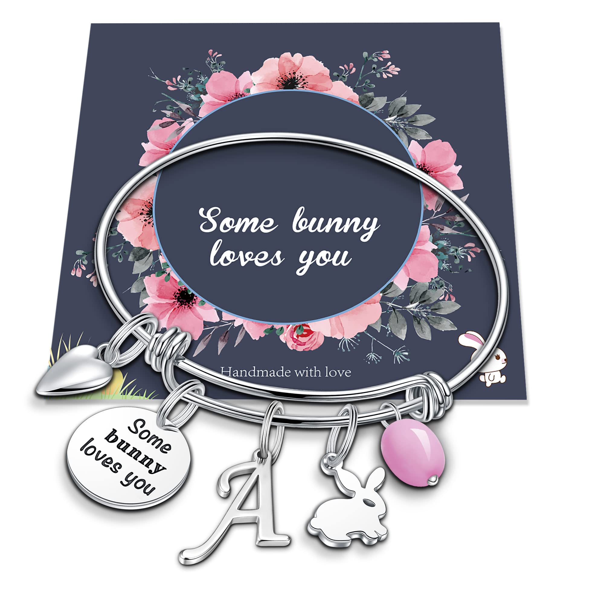 Easter Bunny Bracelet for Women & Girls - Adjustable Stainless Steel Rabbit Charm Bracelet with Initial Letter - Cute Easter Jewelry Gift for Her - Perfect for Easter Celebrations, Spring Parties & Everyday Wear