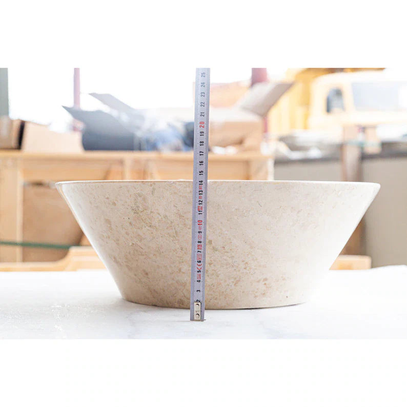 Polished Cappuccino Beige Marble V-Shaped Tapered Bathroom Sink - Above Vanity Countertop Basin CBMVTS15 for Modern Bathroom & Powder Room Decor