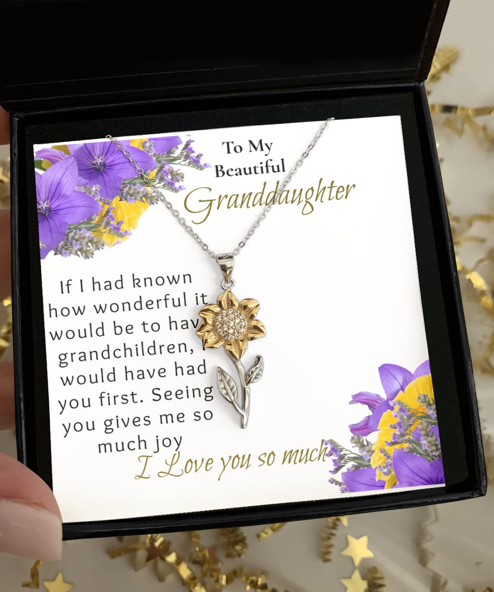 Sunflower Necklace for Granddaughter - 22 Inch Sterling Silver Message Card Jewelry - Thoughtful Gift from Nana - Perfect for Birthdays, Graduation & Special Occasions