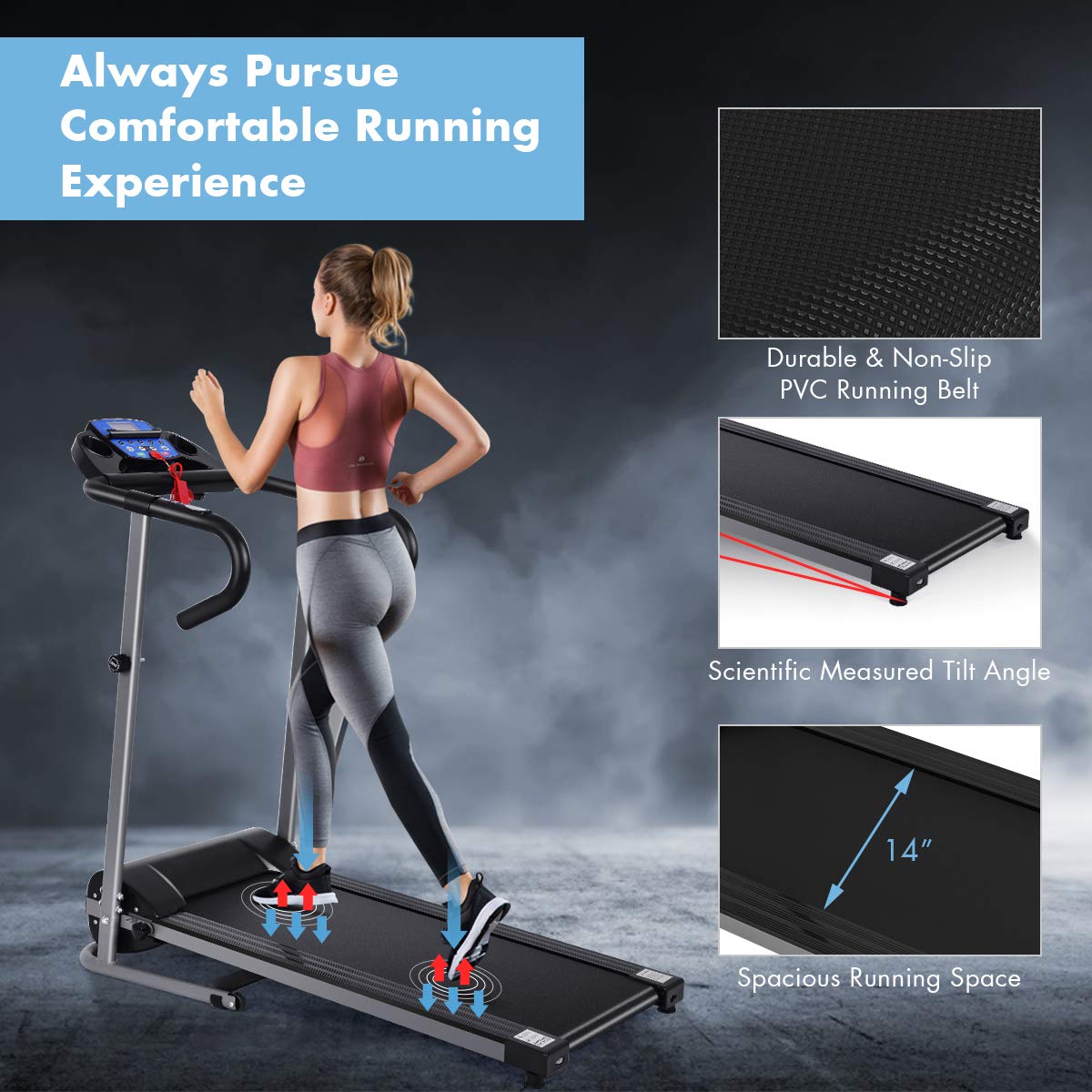 GYMAX Folding Electric Treadmill - Motorized Running & Jogging Machine with LCD Display, Device Holder - Heavy Duty Home Treadmill for Walking, Running & Cardio Workouts - Perfect for Home Gym, Small Spaces & Apartment Fitness