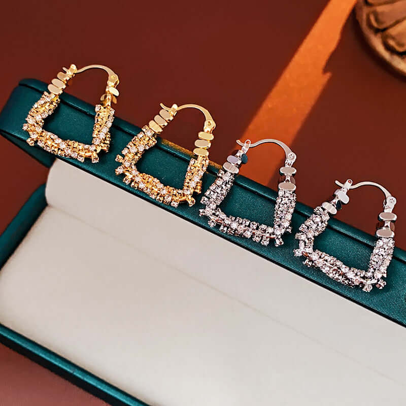 U Shaped Trillion Gold Beads Lever Back Hoop Earrings for Women | Elegant Party & Wedding Jewelry Gift | R1249