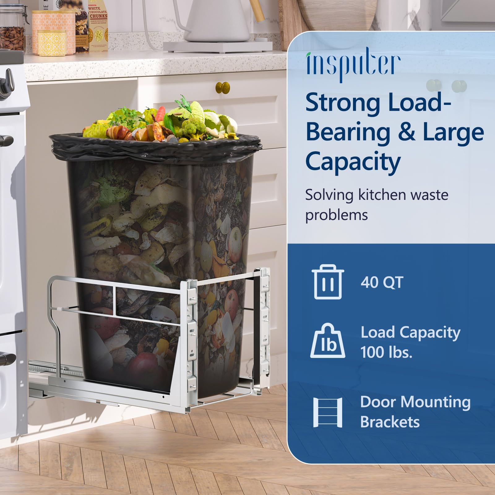 Insputer Pull Out Trash Can Under Cabinet with Soft-Close Slides - Heavy Duty Under Sink Trash Can Kit for Kitchen (Garbage Can Not Included) - Fits 12