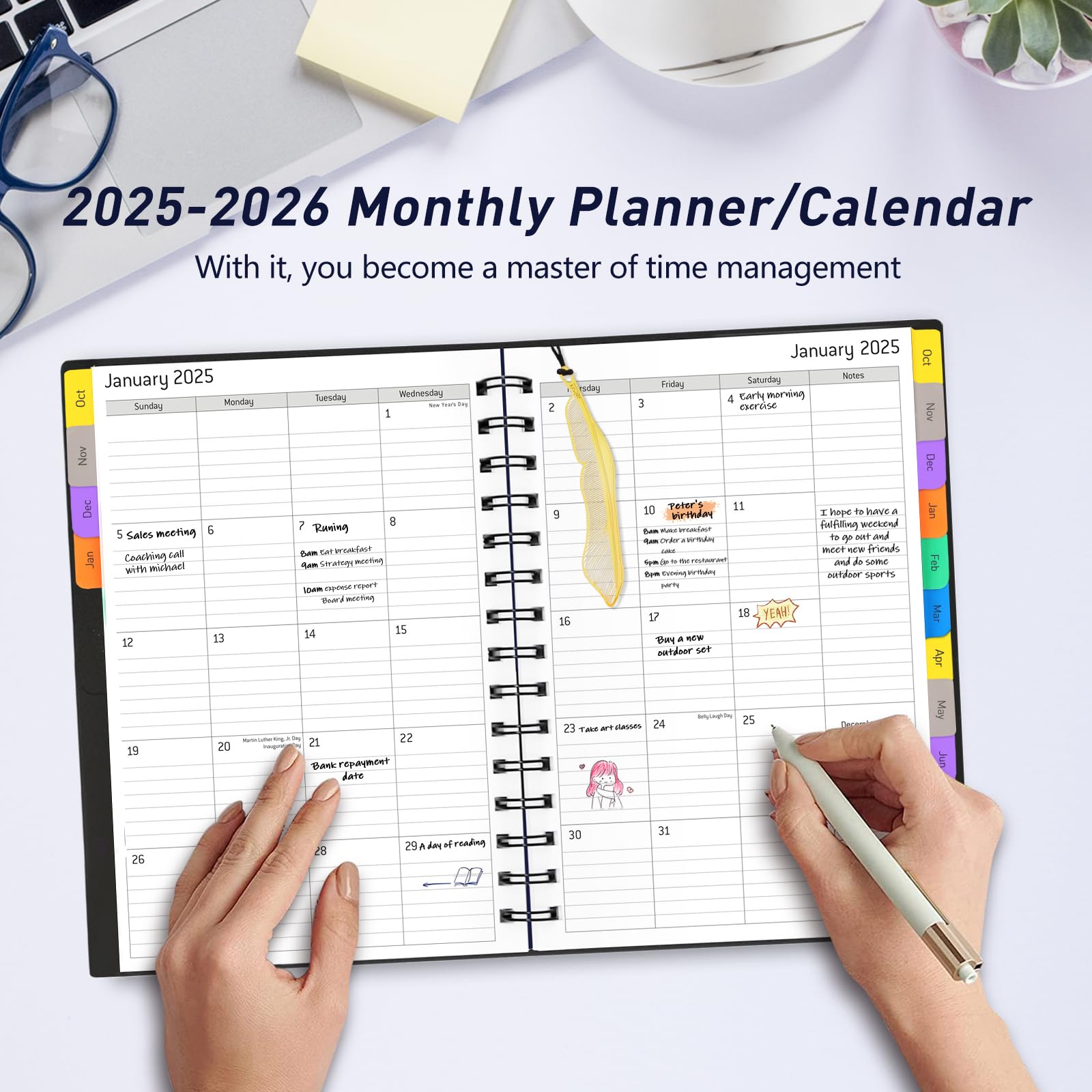 2025-2026 18-Month Daily Planner with Tabs - Spiral Bound Calendar Organizer for Yearly, Monthly & Weekly Planning (Jan 2025-Jun 2026) | Flexible Cover, 100GSM Thick Paper, A5 Size | Perfect for Work, School & Personal Time Management | Black