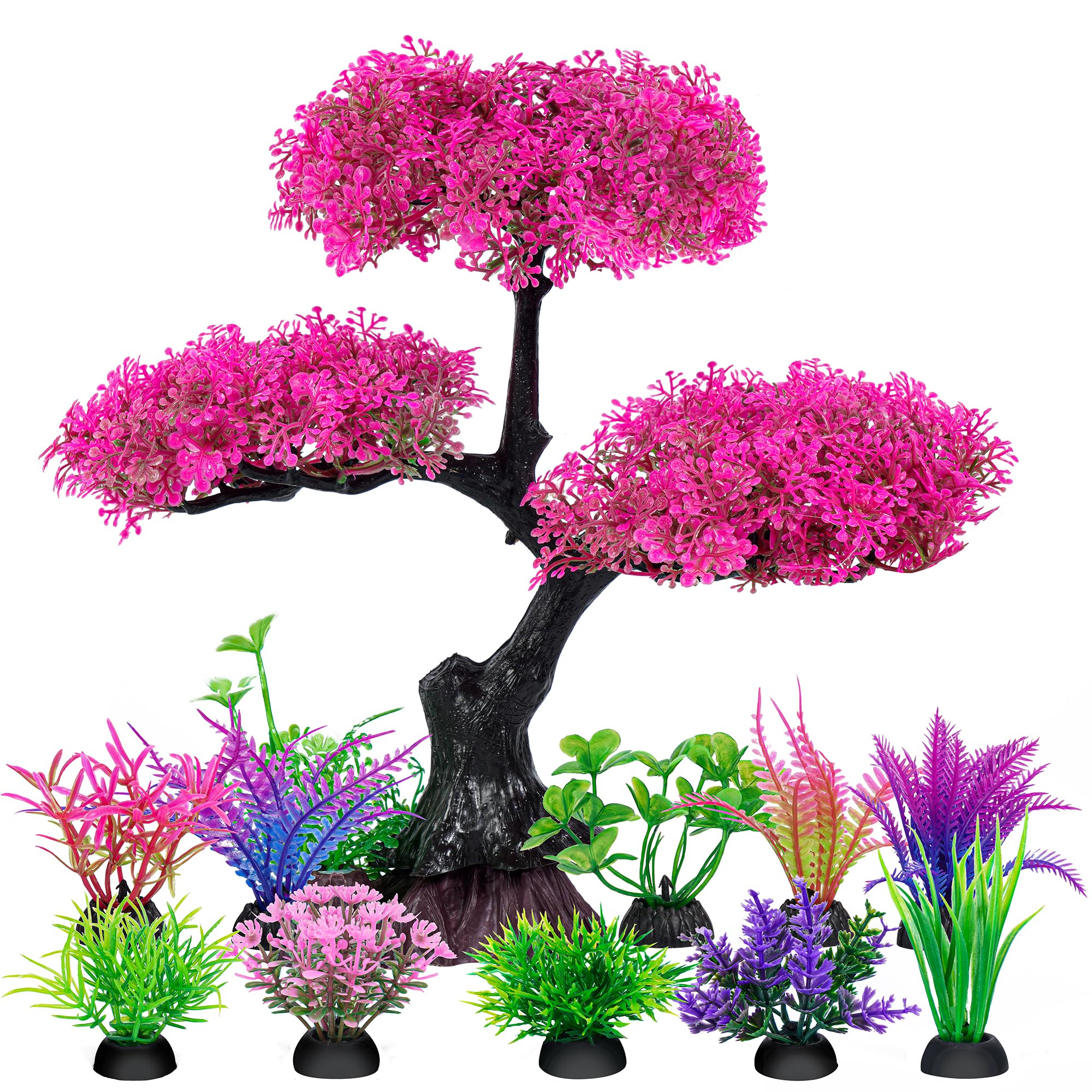 Ameliade Artificial Aquarium Plants Decor - Pink Cherry Blossom Tree Set for Fish Tank, Goldfish & Betta Hiding Accessories | Perfect for Freshwater Aquariums, Home & Office Decor
