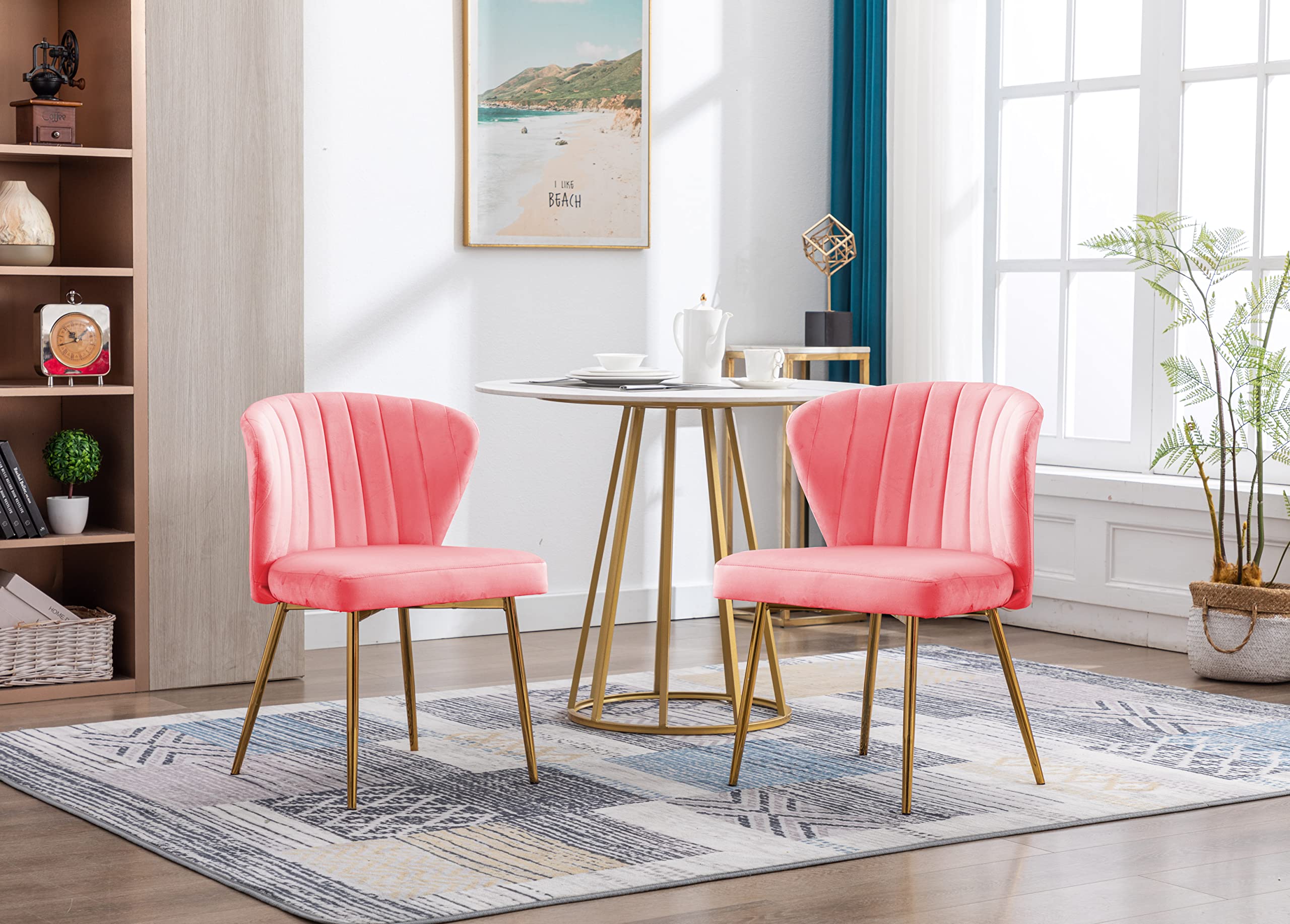 ZOBIDO Set of 2 Glam Velvet Accent Chairs with Golden Metal Legs & Tufted Back - Modern Dining Room Side Chairs for Living Room, Bedroom, Beauty Salon or Dining Area (Peach Pink) - Perfect for Home Decor, Lounge Seating and Elegant Interior Design