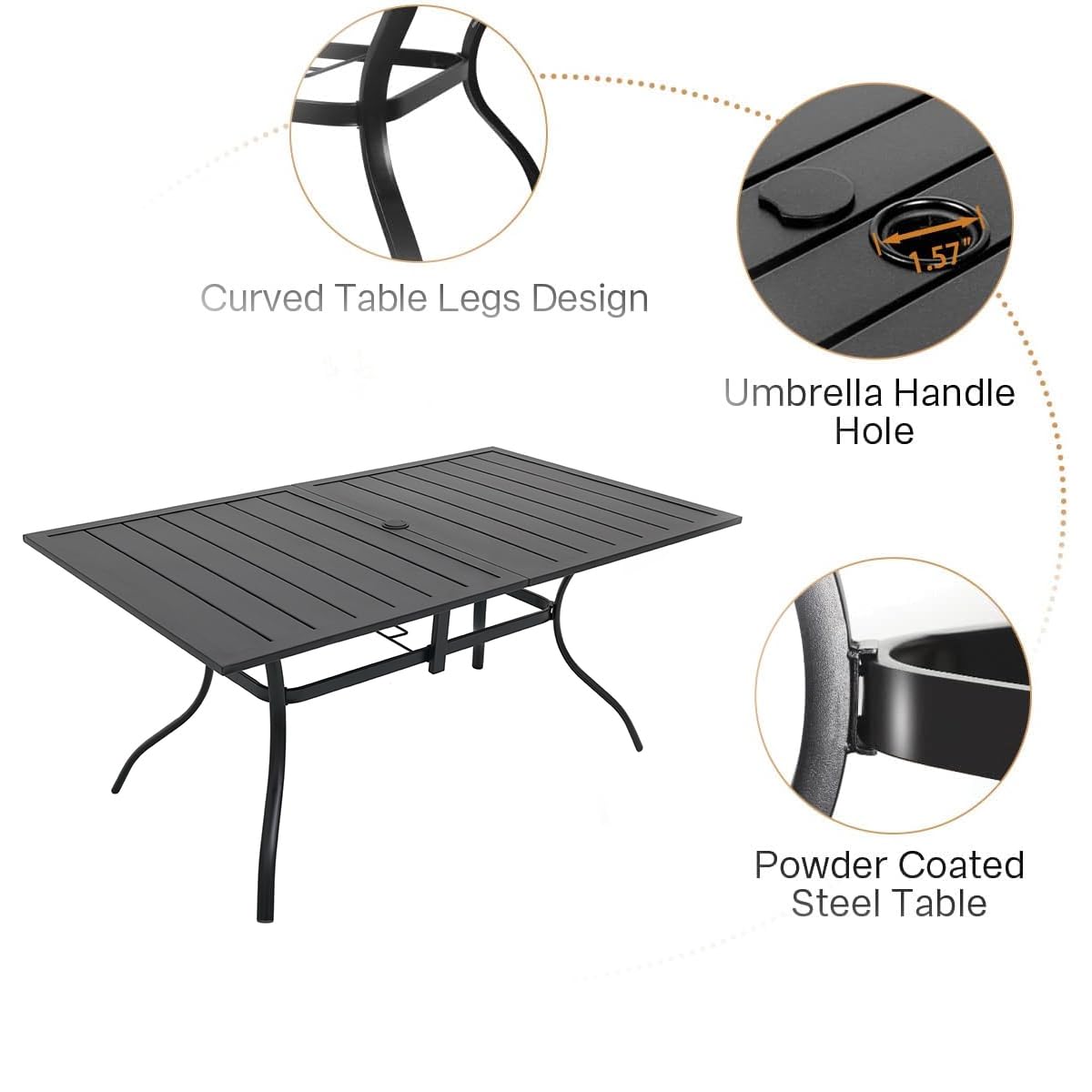 7-Piece Outdoor Patio Dining Set for 6 - Metal Chairs & Rectangle Table with 1.57