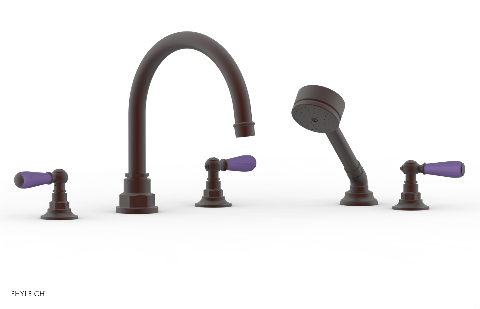 Jamestown Deck Tub Set with Hand Shower & Lever Handles - Purple Accented 165 49 | Modern Freestanding Bathtub for Luxury Bathroom & Spa Experience