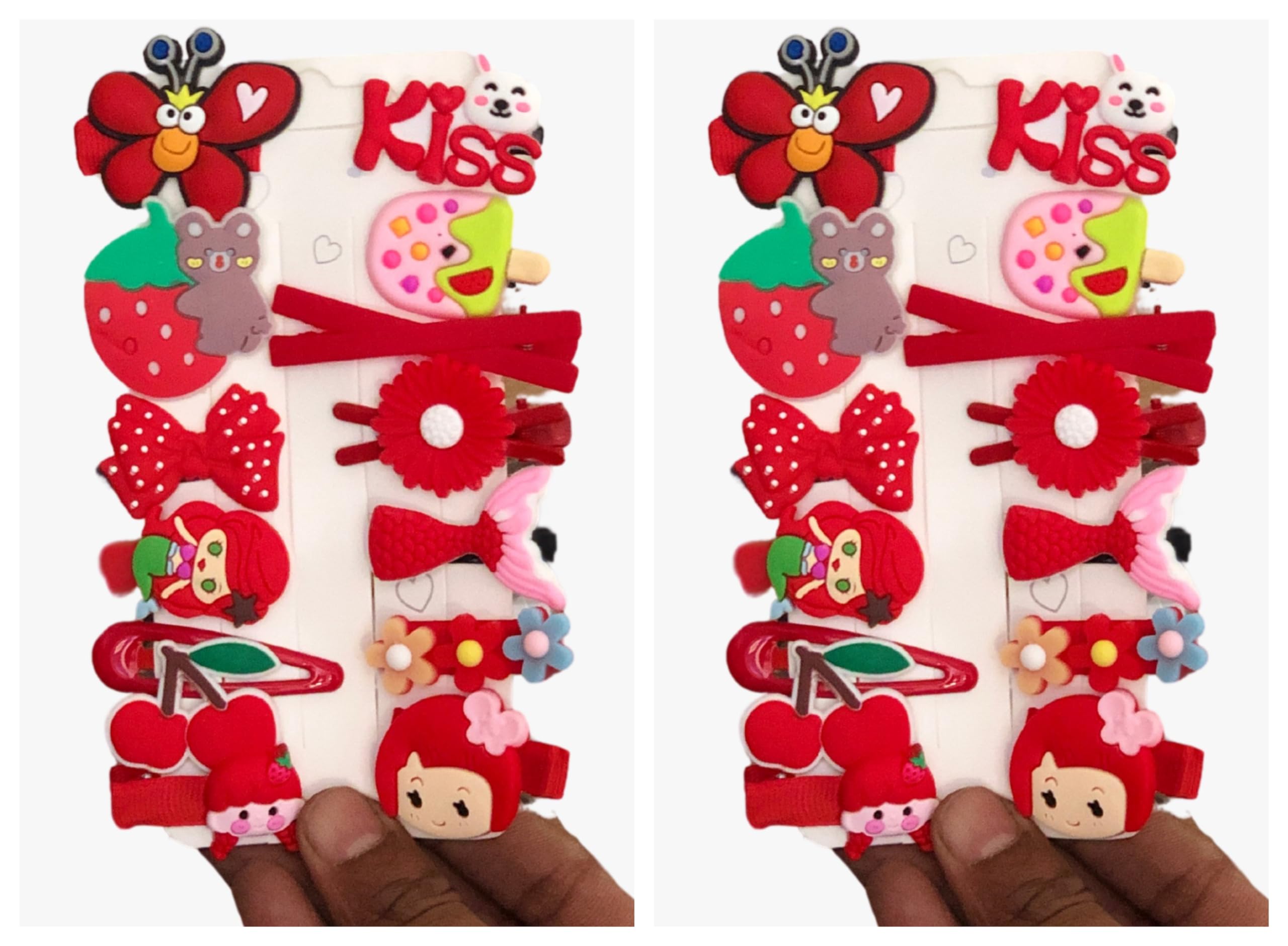 Samyak 14 Pcs Kids Hair Clips Set - Cute Cartoon Ice Cream Hairpins for Baby Girls & Toddlers, Barrettes in Assorted Colors (Red Included) - Perfect for School, Parties, and Daily Styling