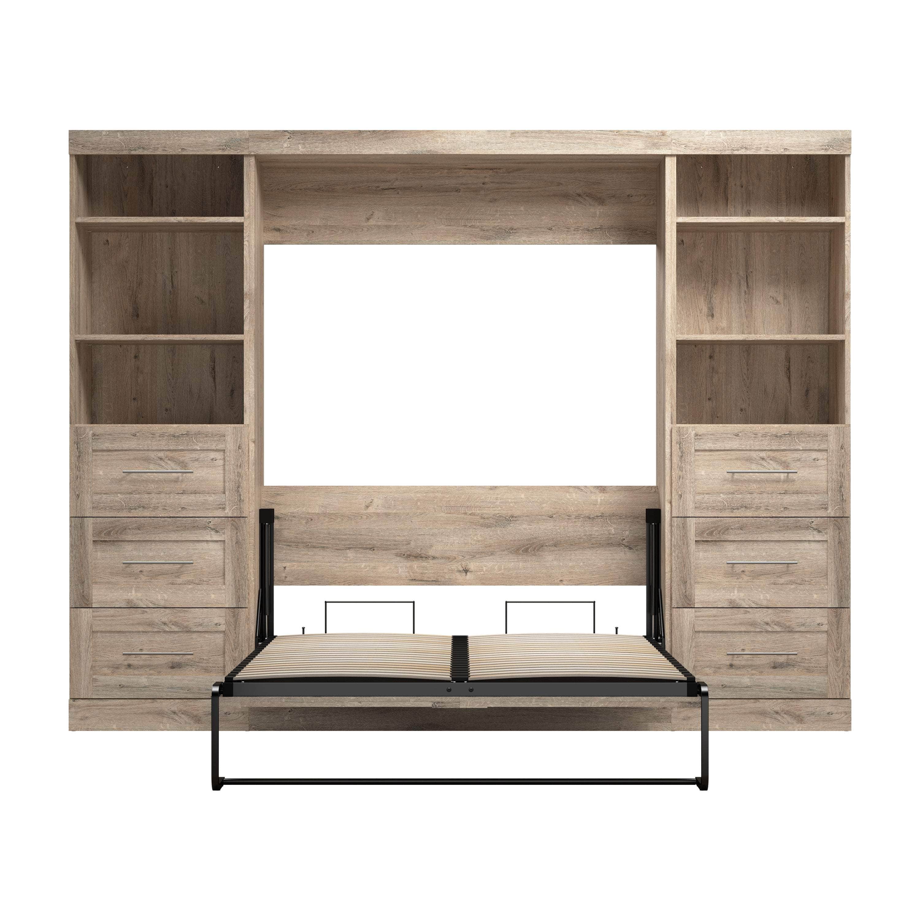 Pur Full Murphy Wall Bed with 2 Storage Units & Drawers (109W) - 7 Color Options for Space-Saving Home Office, Guest Room & Small Apartments