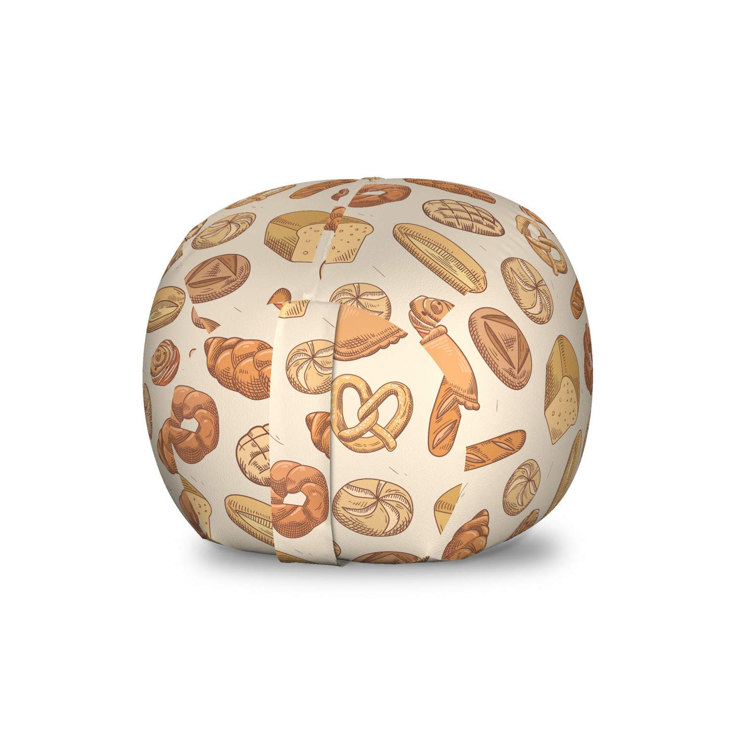 Ambesonne Bakery-Themed Storage Toy Bag Chair - Washable Stuffed Animal Organizer with Bread & Bun Designs - Small Size in Dark Peach Sand Brown - Perfect for Kids' Room, Nursery & Playroom Organization