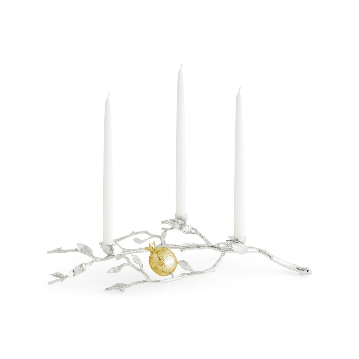 Elegant Pomegranate Silver & Gold Low Candle Holders - Set of 2 for Wedding Centerpieces, Romantic Dinner Decor, and Holiday Table Settings