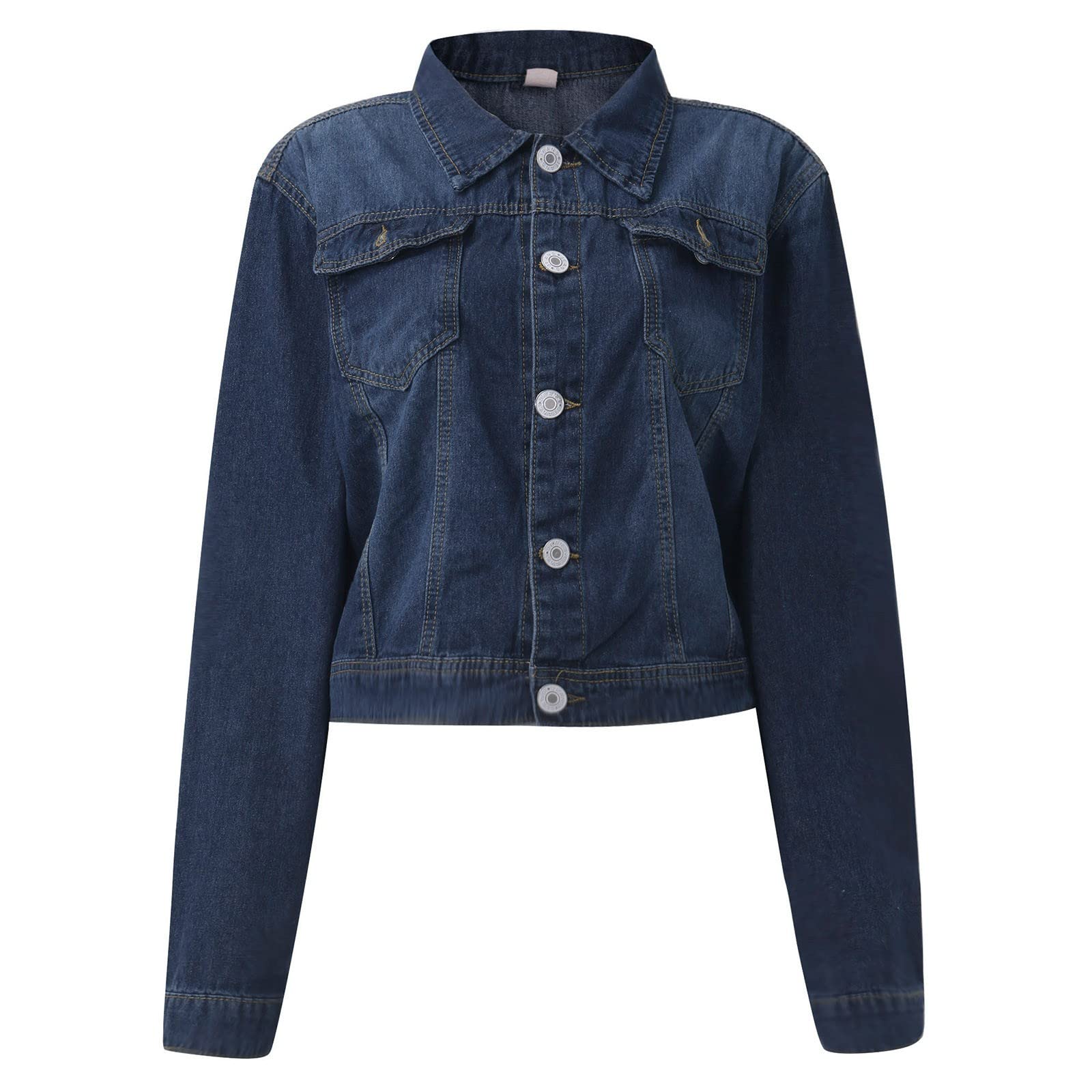 Stylish Women's Cropped Denim Jacket - Button Down Jean Jacket with Navel Cut | Perfect for Casual Outfits, Spring Layering & Streetwear Fashion