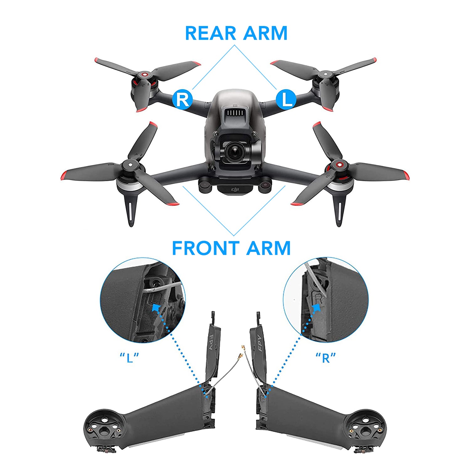 FPV Drone Motor Arm Replacement Parts - Left Front, Right Front, Left Rear, Right Rear - Compatible with DIY Drone Repair and Maintenance