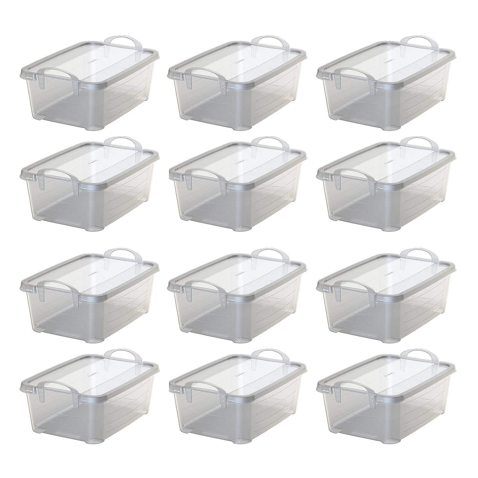 Clear Plastic Storage Bins 14 Quart (12 Pack) - Stackable Closet Organizer Boxes for Clothes, Toys, Shoes & Home Organization - Perfect for Bedroom, Garage, Office & Kids Room Storage