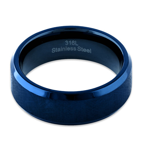 Premium Stainless Steel Men's Blue Textured Band Ring with Polish Edges - Durable Fashion Jewelry for Gifts, Weddings & Everyday Wear