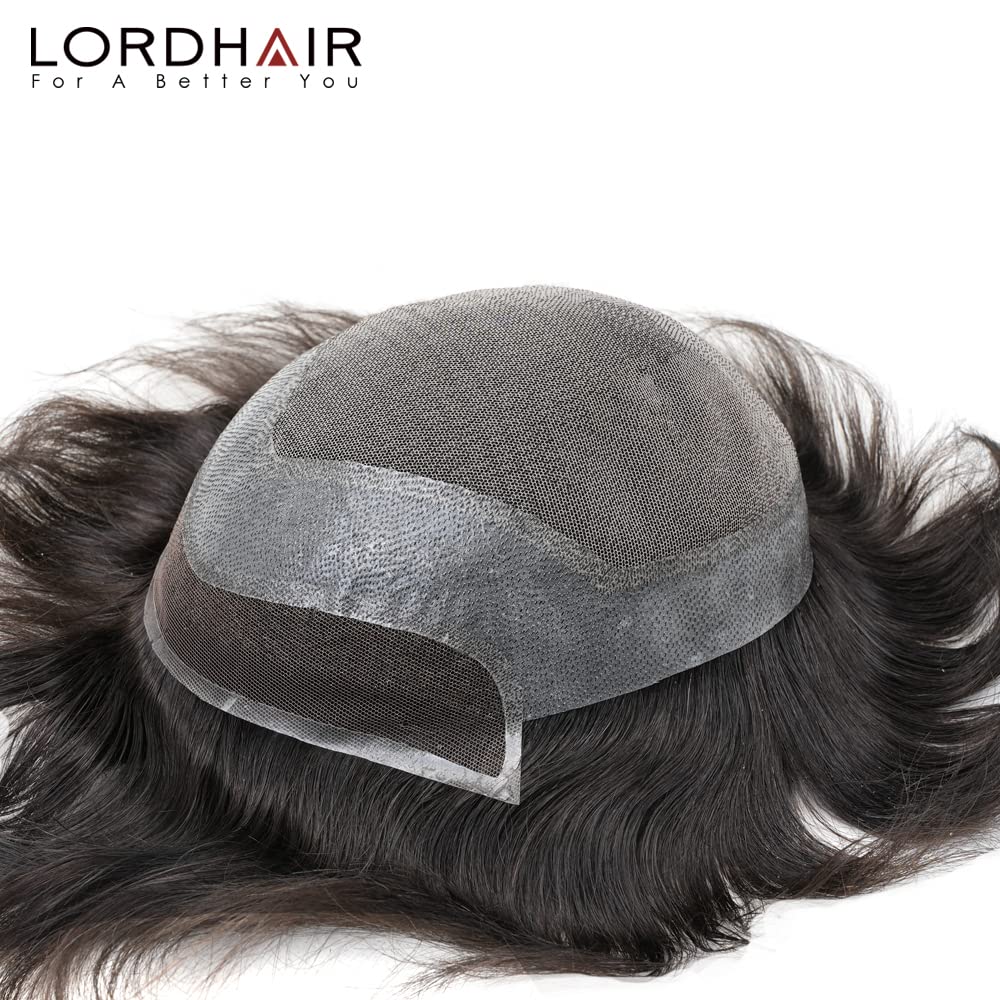 Lordhair Men's Hair System - Natural Human Hair Toupee with Lace Front & Skin Perimeter Base - Multiple Sizes Available - Perfect for Daily Wear, Special Occasions & Hair Loss Solutions