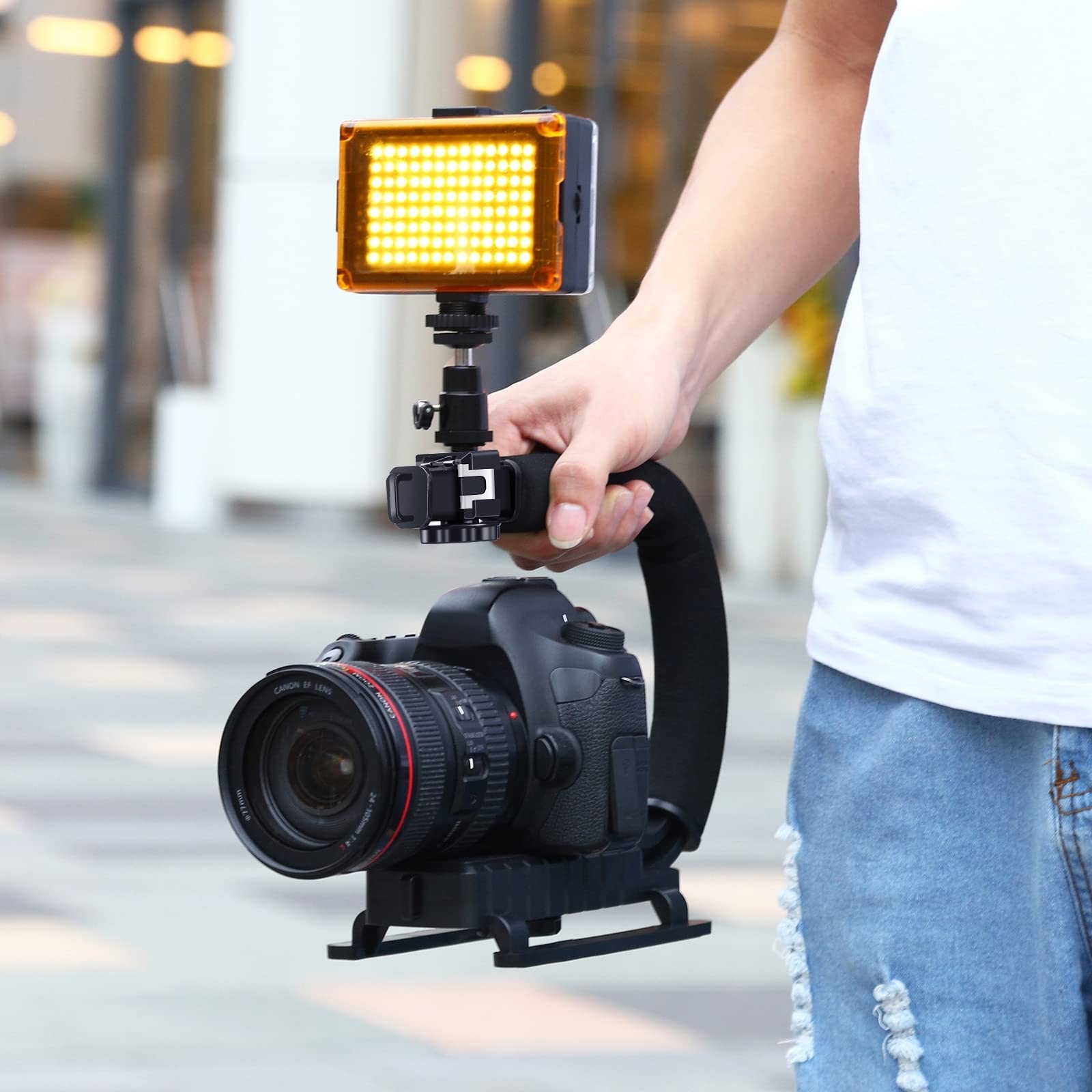PULUZ U/C Shape Handheld Video Stabilizer with Cold-Shoe Mount - Compatible with DSLR, Action Camera, Camcorder & Smartphones - Perfect for Vlogging, Travel Filming and Smooth Video Recording