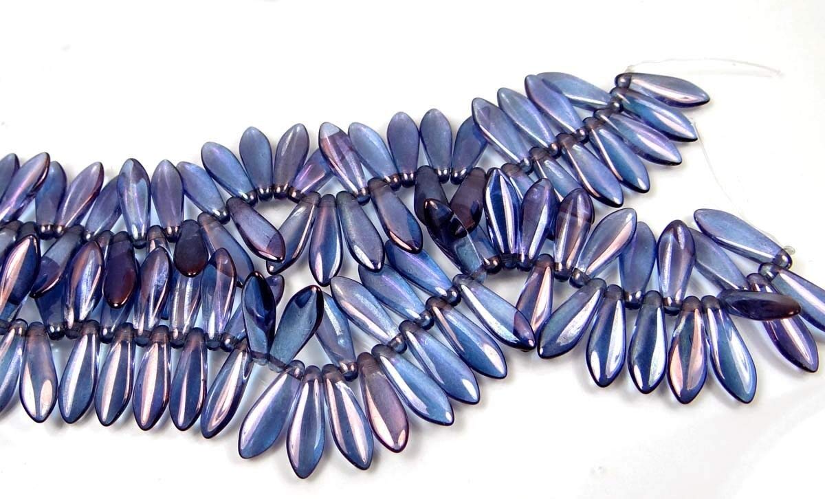 25pcs Czech Glass Dagger Beads 5x16mm - Transparent Jewelry Making Supplies for DIY Bracelets, Necklaces, Handmade Crafts | Perfect for Boho, Beadwork & Fashion Accessories