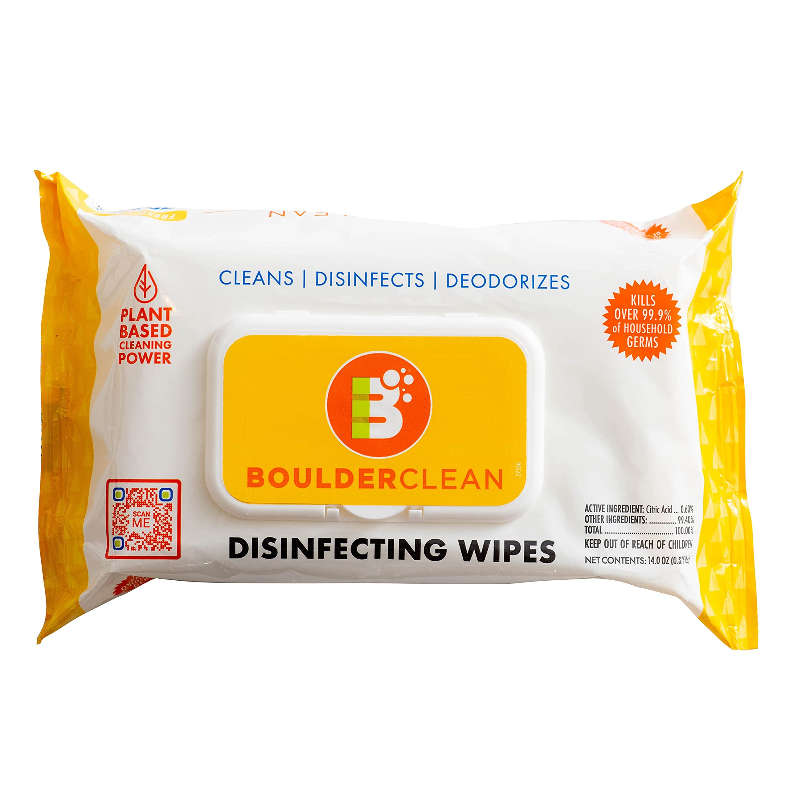 Boulder Clean Disinfecting Wipes - Fresh Lemon Scent, Eco-Friendly Multi-Surface Cleaning Wipes | Kills 99.9% Germs, Antibacterial for Home, Office & Travel | 72 Count (Pack of 4) - Perfect for Kitchens, Bathrooms, Gym Equipment & Baby Items