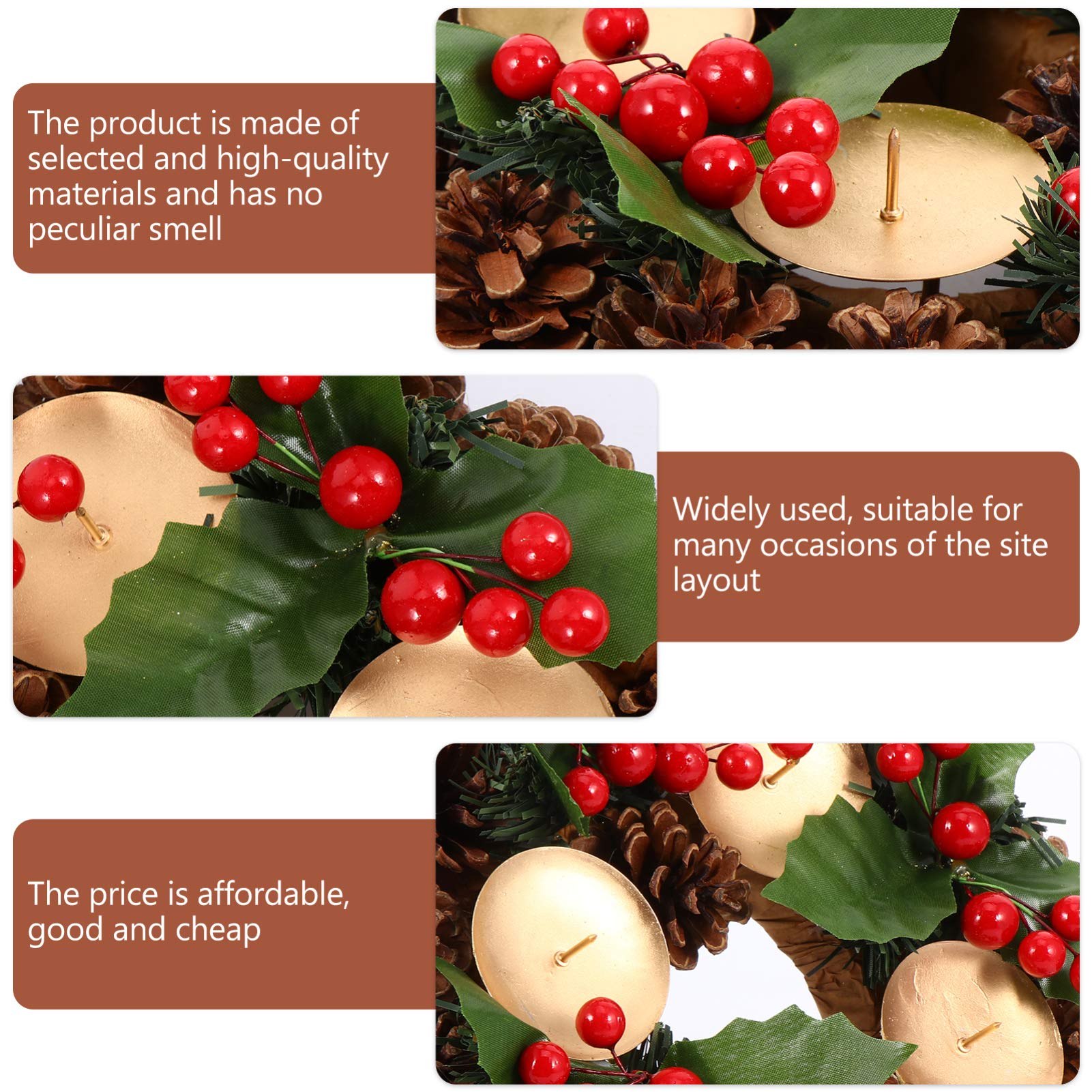 ABOOFAN Traditional Christmas Advent Wreath with 4 Candles - Pine Cone, Ribbon & Holly Berry Decor - Festive Holiday Table Centerpiece for Home, Church & Office Decorations