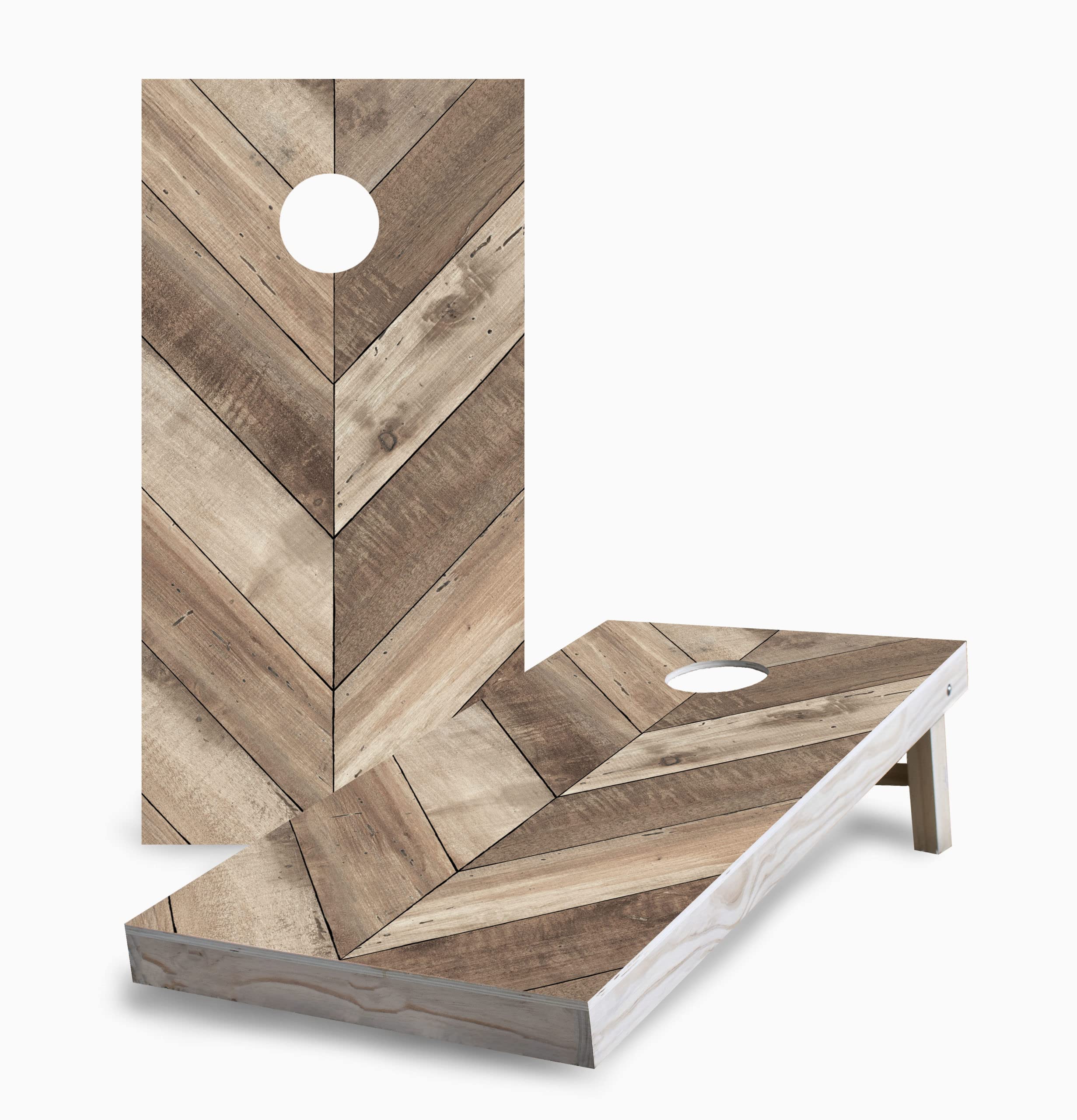 Skip's Garage Premium Diagonal Wood Plank Cornhole Game Set - 2 Regulation Boards & 8 Bean Bags - Outdoor Lawn Games for Backyard, Tailgating, and BBQ Parties