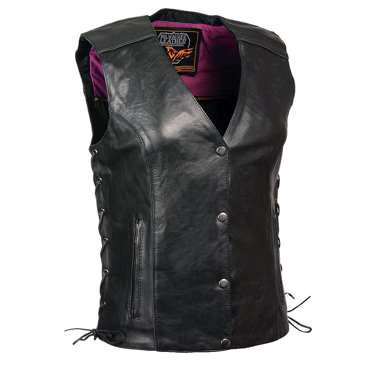 Milwaukee Leather Women's Premium Classic Leather Motorcycle Vest with Embroidery - Large Size | Stylish Riding Gear for Harley Davidson & Cruiser Bikes