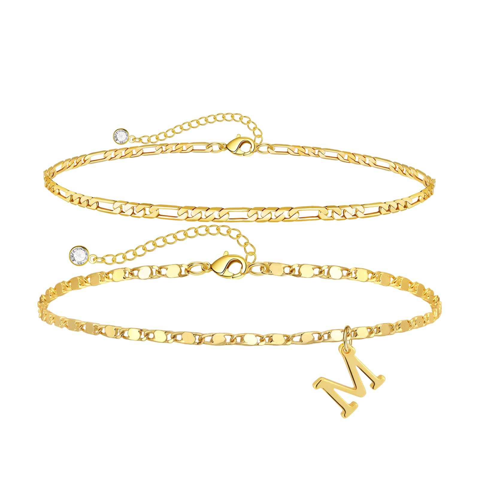 CAROVO Initial Ankle Bracelets for Women - 14K Gold Plated Personalized Anklets (Letters A-Z) | Waterproof Layered Summer Jewelry | Perfect Gift for Her | Ideal for Beach, Vacation & Everyday Wear