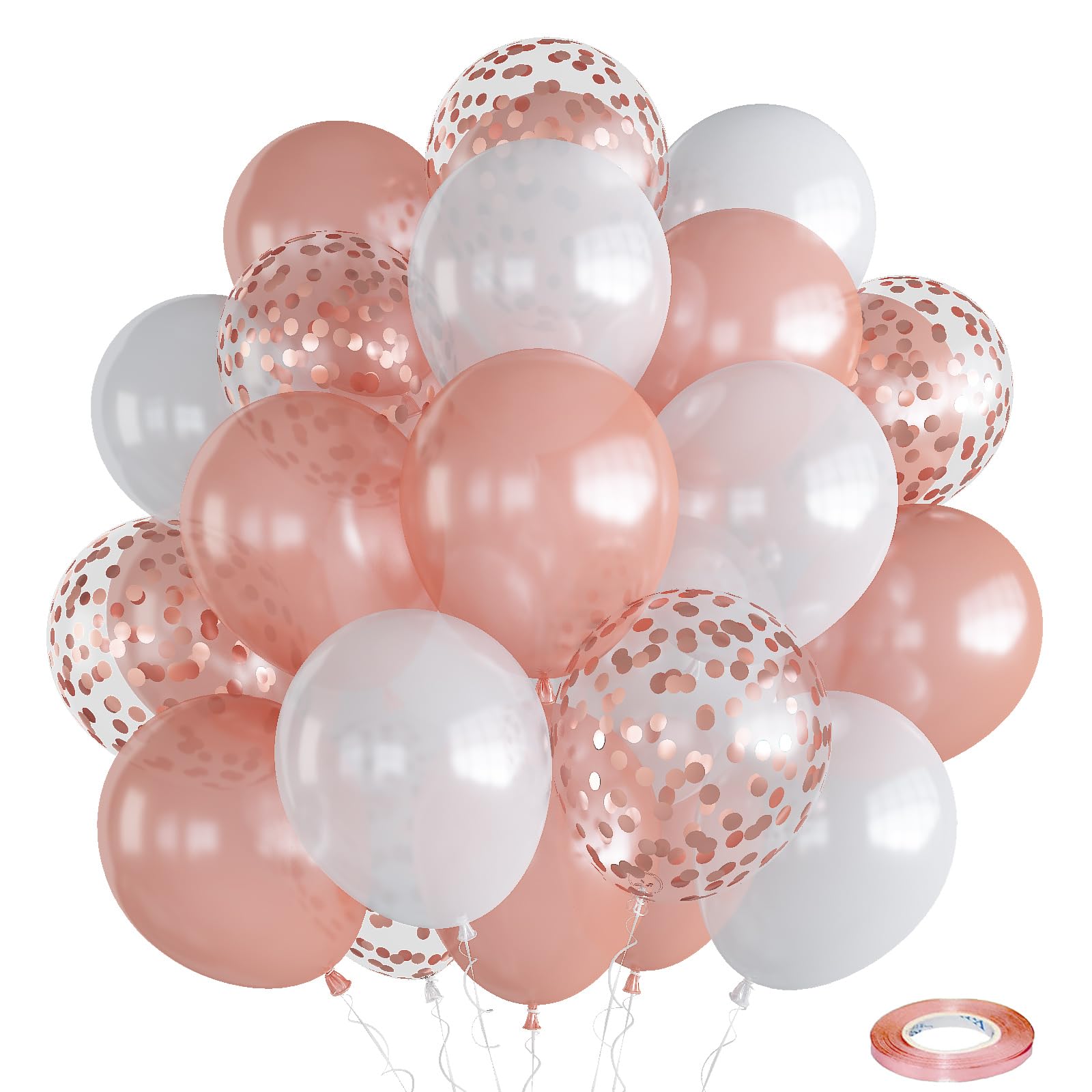 30 Pack 12 Inch Rose Gold & White Confetti Latex Balloons for Wedding, Birthday, Bridal Shower, Baby Shower, Valentine's Day Party Decorations - Elegant Pearl Finish for Girls & Women Celebrations