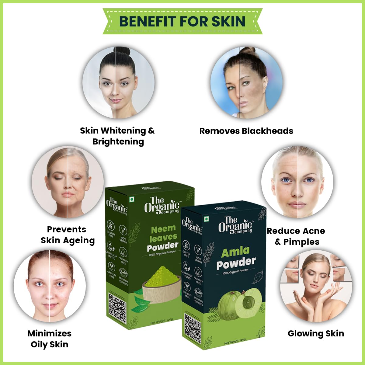 Organic 100% Pure Amla Powder for Hair Growth & Dandruff Control | Natural Neem Leaf Powder for Skin Whitening & Face Care | Edible Supplement for Diabetes | Perfect for Smoothies, Hair Masks & Skin Treatments