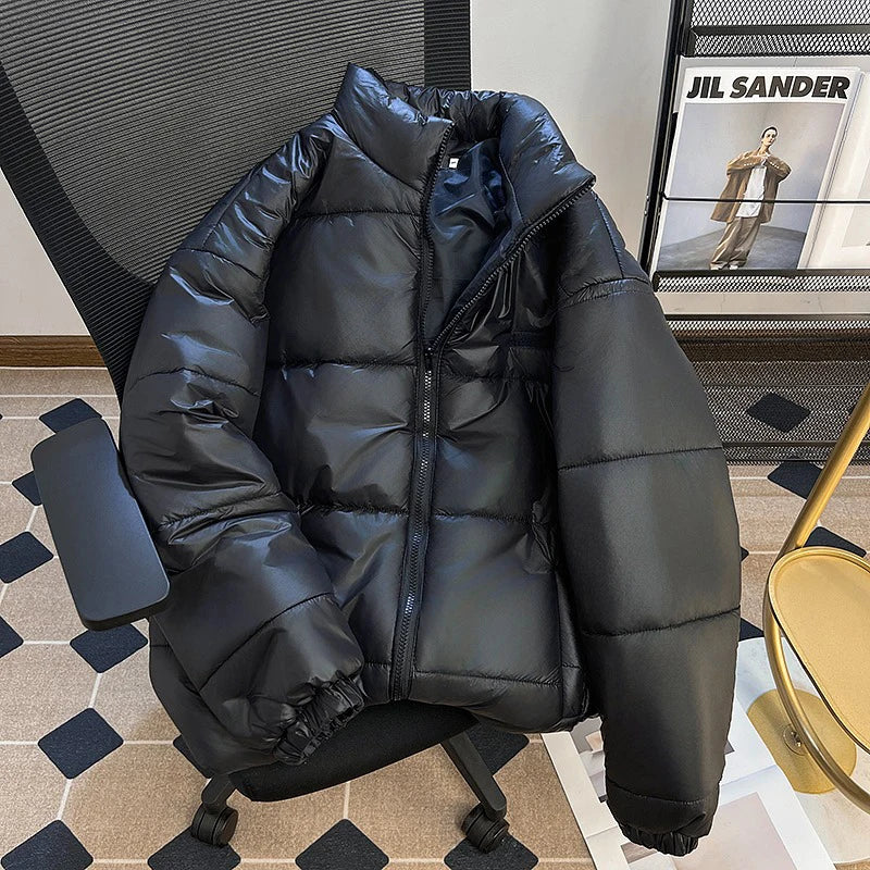 Men's Thick Cotton Jacket - American Style Stand Collar Winter Coat for Men | Warm Padded Outerwear | Casual Solid Color Jacket for Outdoor Activities & Daily Wear | Model 9C9275