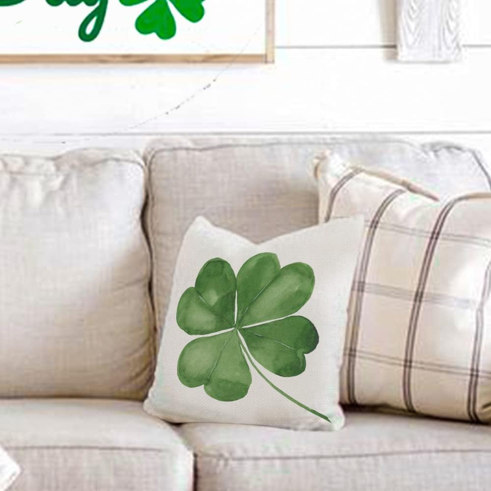 GEEORY St. Patrick's Day Pillow Covers 18x18 Inch Set of 4 - Shamrock Lucky Green Decorative Throw Pillow Cases for Home, Farmhouse, Couch, Sofa | Perfect for St. Patrick's Day Decorations & Irish Themed Parties