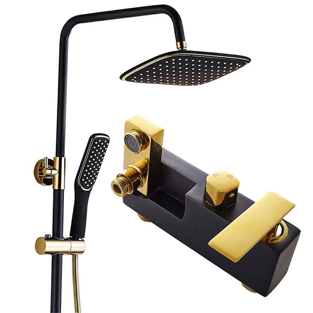 Premium Square Shower Head Set - High Pressure Booster Bathroom Shower System in Copper Black Gold Finish | Wall-Mounted Rainfall Showerhead for Luxurious Spa-Like Experience at Home