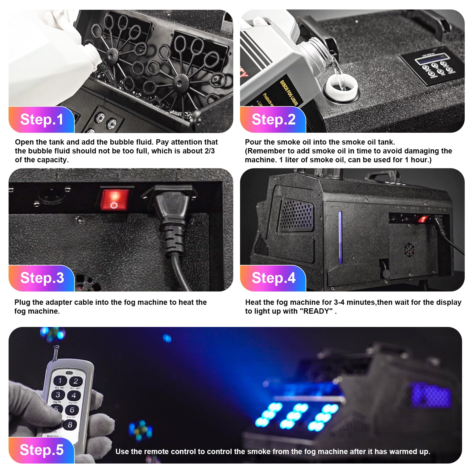 2000W Professional Fog Bubble Machine with 7CH RGB LED Lights - 3-in-1 Fog & Bubble Effect for Parties, Weddings, Halloween - Perfect for Stage Shows, DJ Events, and Nightclubs