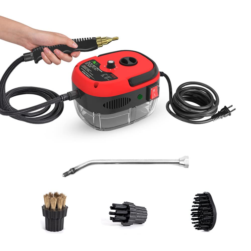 2500W Portable Handheld Steam Cleaner - High Temperature Pressurized Steam Cleaning Machine with 5 Brush Attachments for Kitchen, Bathroom, Car, Floors & Furniture | Multi-Surface Deep Cleaning for Grease, Grime & Stains | Red (Ideal for Home, Office & Auto Detailing)