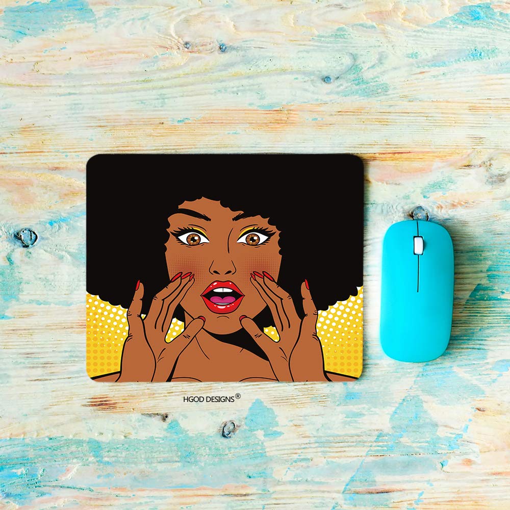 HGOD DESIGNS African Women Gaming Mouse Pad - Funny African Woman Shout Design, Non-Slip Rubber Base, 7.9x9.5 Inch Rectangle Mousepad for PC, Laptop, Office & Home Use - Perfect Gift for Gamers & African Culture Lovers