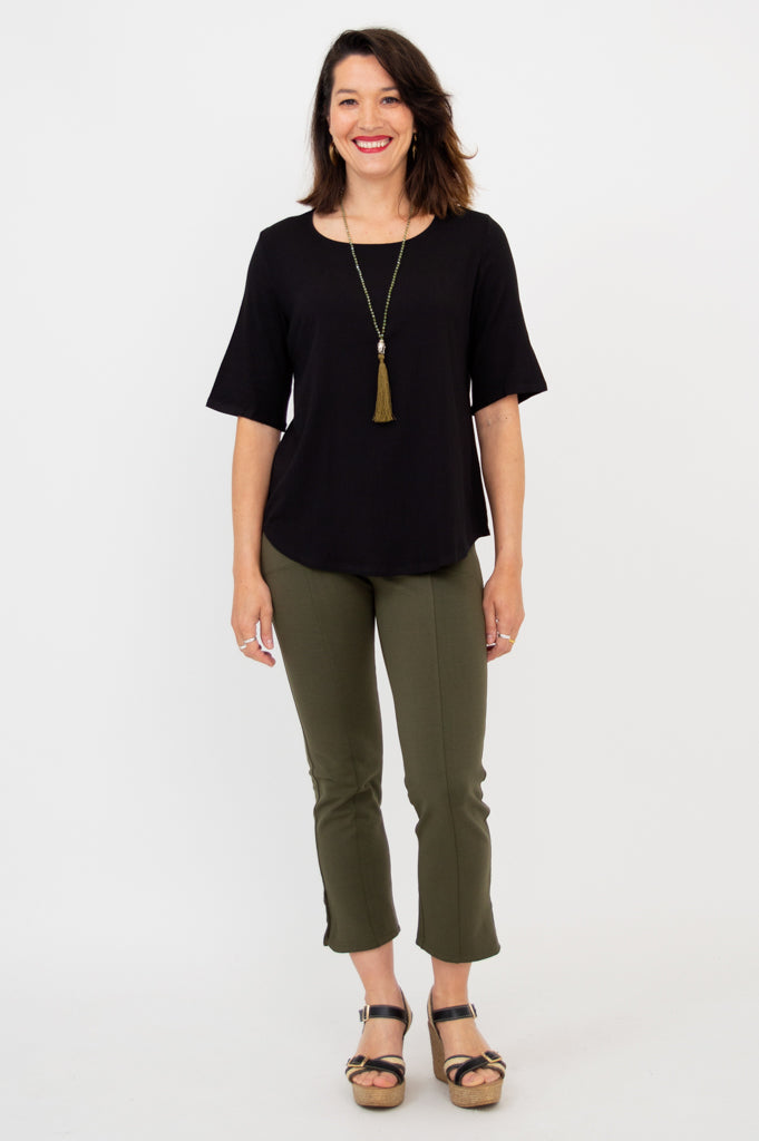 Liza Top Women's Black Bamboo Linen Blouse - Soft & Breathable Summer Tops for Casual Wear & Office Outfits